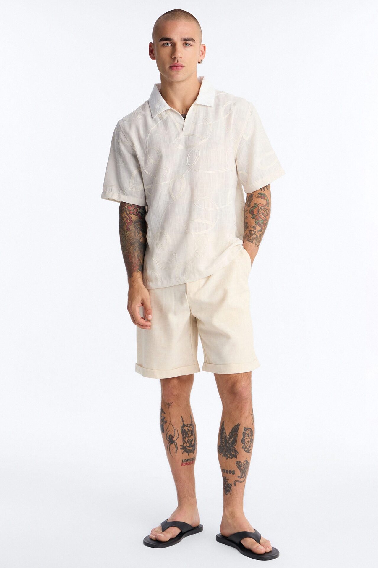 Relaxed Swizzle Johnny Collar Polo - Cream