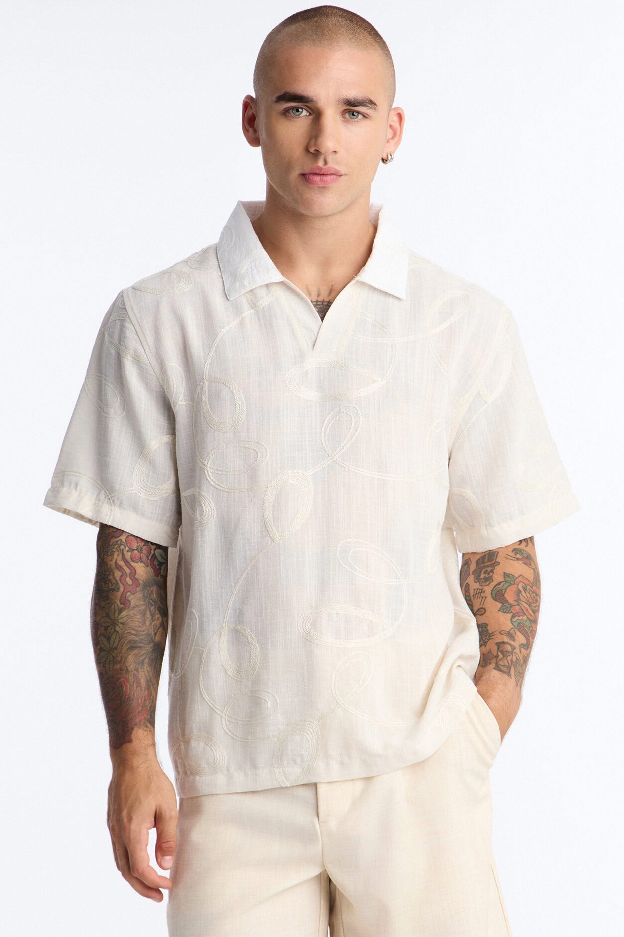 Relaxed Swizzle Johnny Collar Polo - Cream