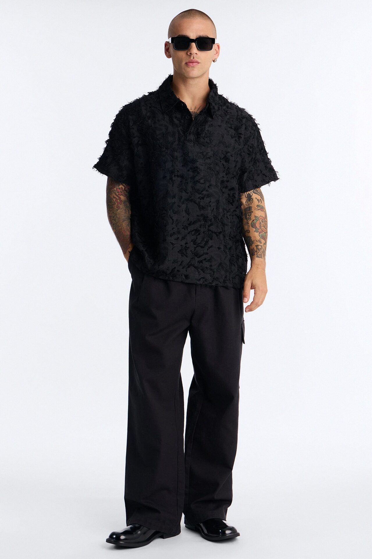 Oversized Kelpstone Textured Polo - Black