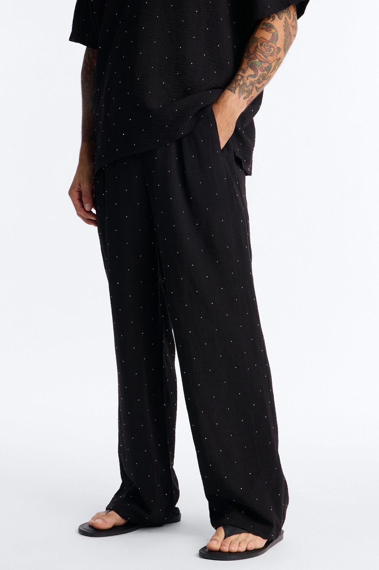 Baggy Pleated Midnight Glimmer Pant - Black