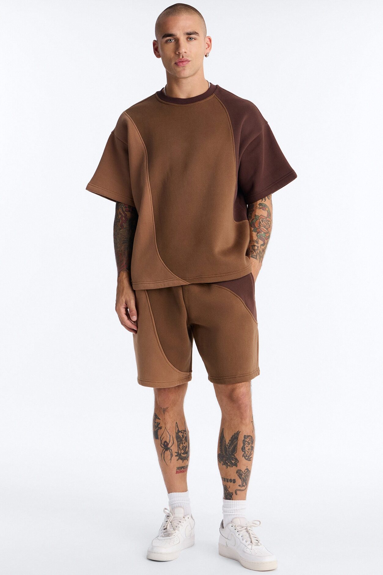 Oversized Neapolitan Paneled Sweatshirt - Brown/combo