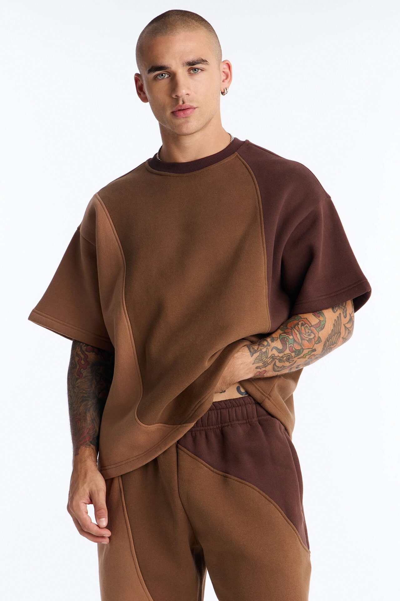 Oversized Neapolitan Paneled Sweatshirt - Brown/combo