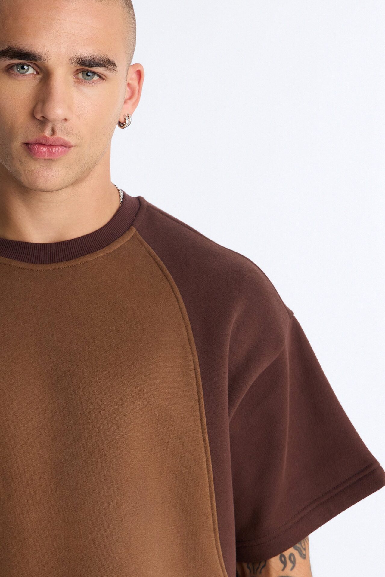 Oversized Neapolitan Paneled Sweatshirt - Brown/combo