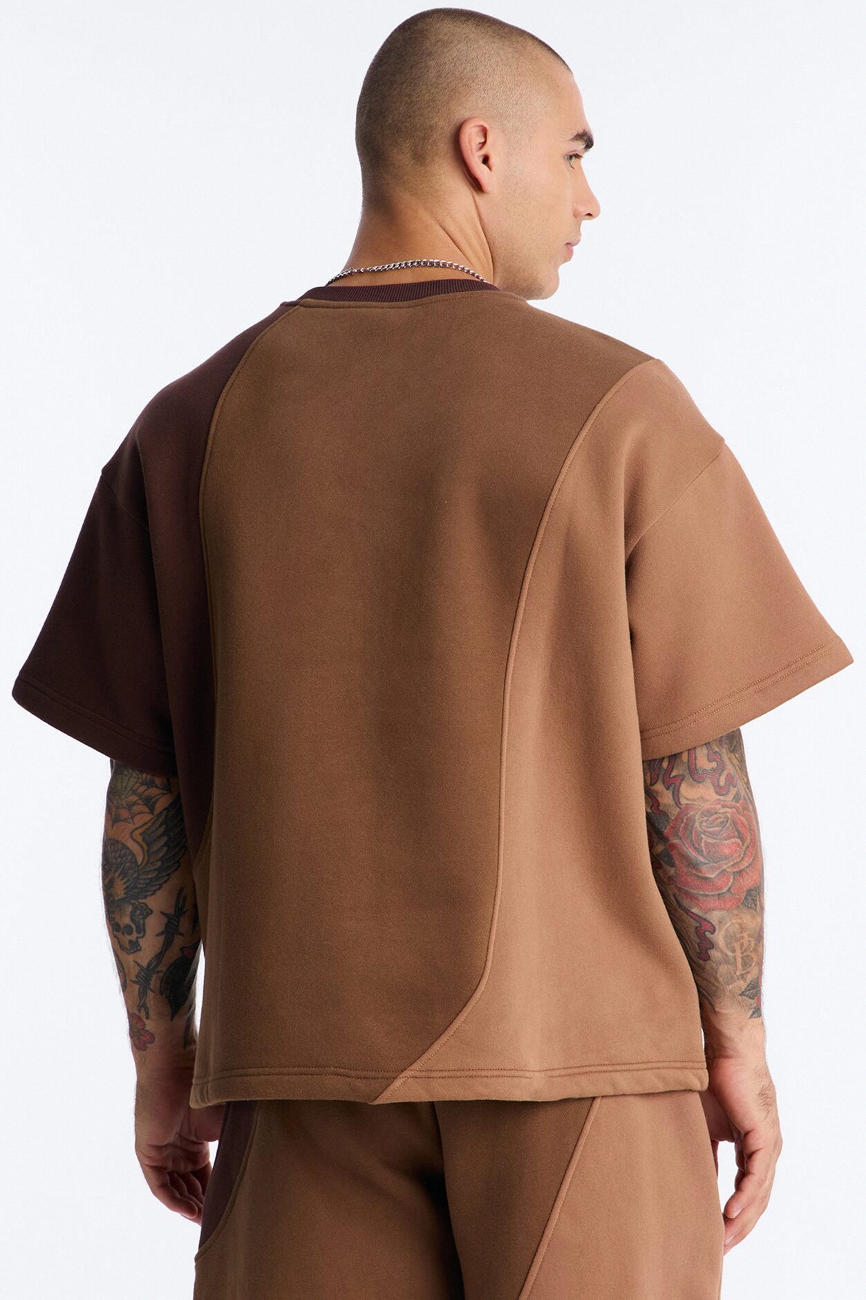 Oversized Neapolitan Paneled Sweatshirt - Brown/combo