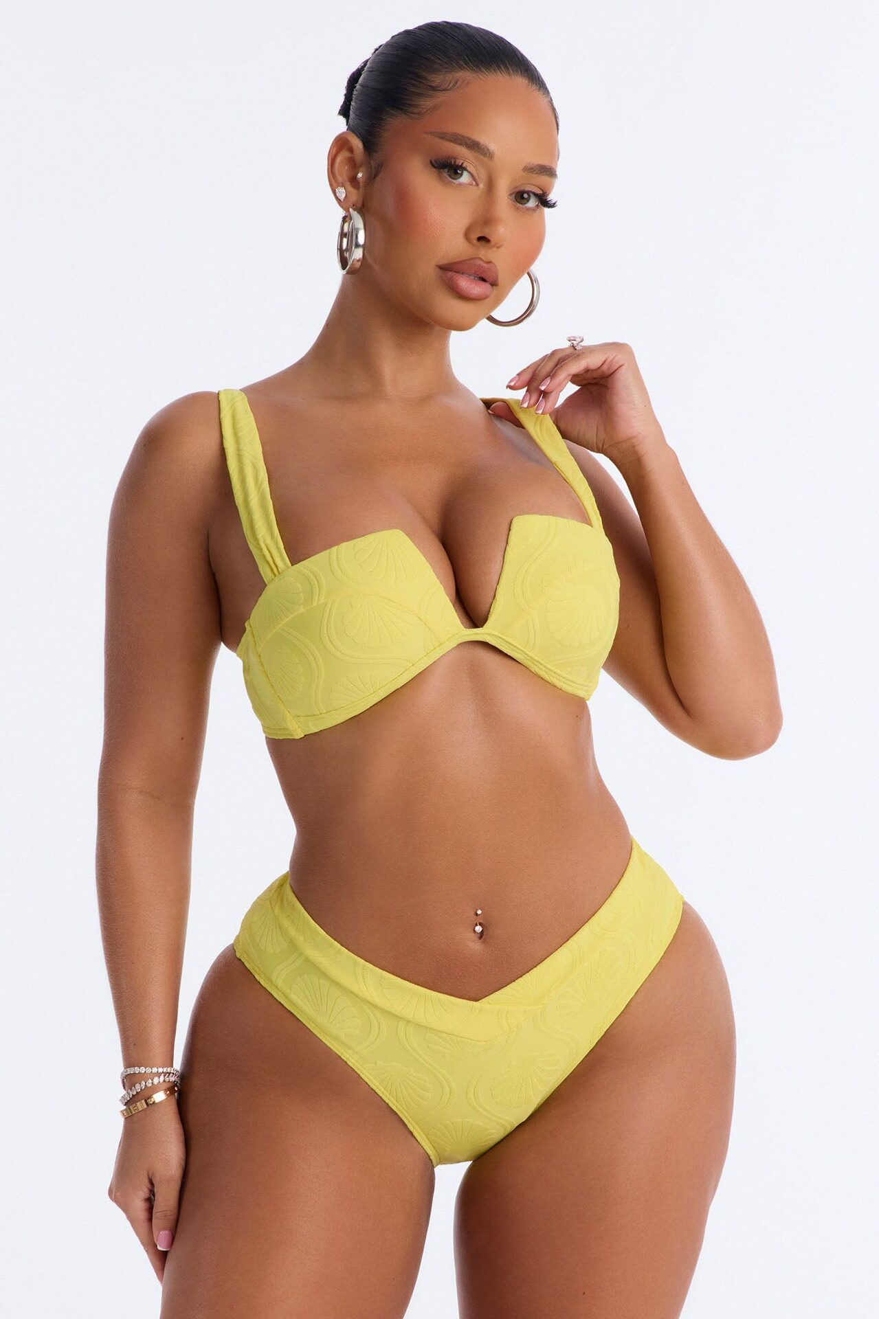 Blossom For You 2 Piece Textured Bandeau Bikini Set - Yellow
