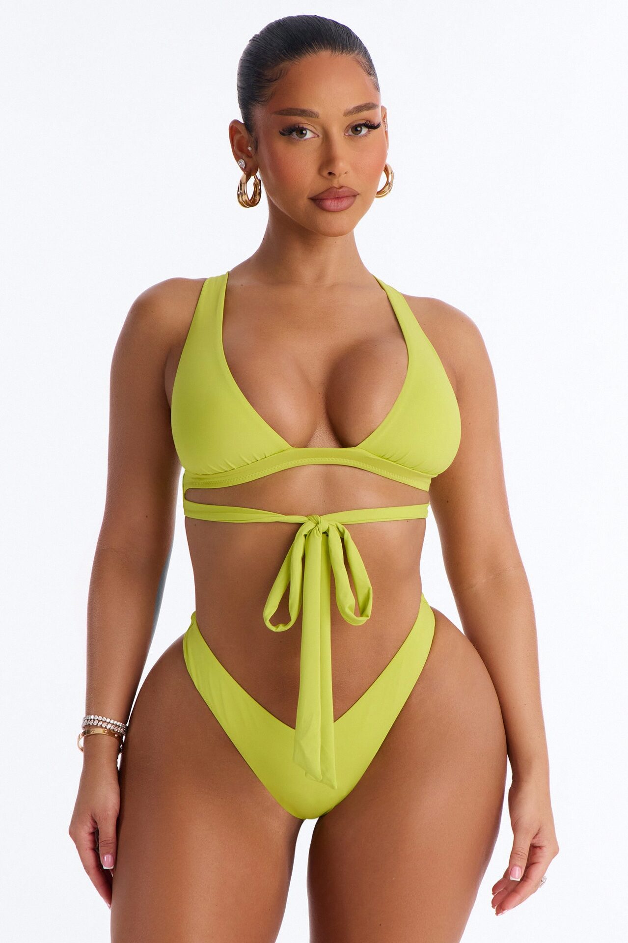 Better Than That 2 Piece Strappy Bralette Bikini Set - Lime