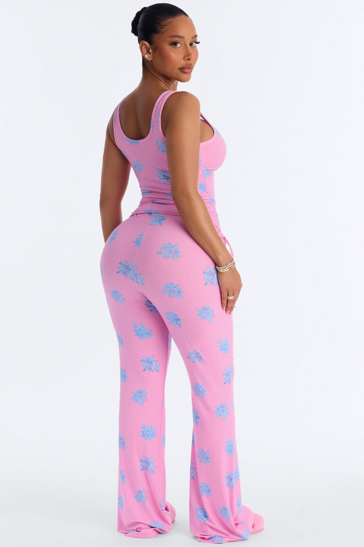 Petty Dreams Tank PJ Foldover Pant Set - Pink/combo
