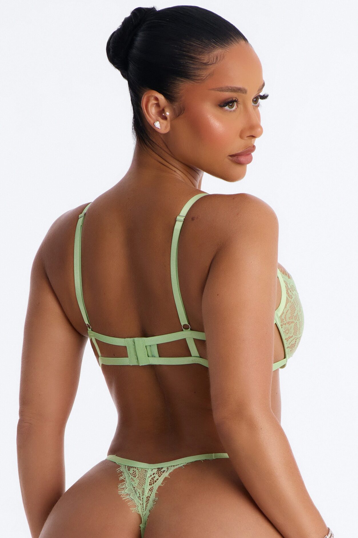 Catch The Dream Lace Underwire Side Tie 2 Piece Set - Green