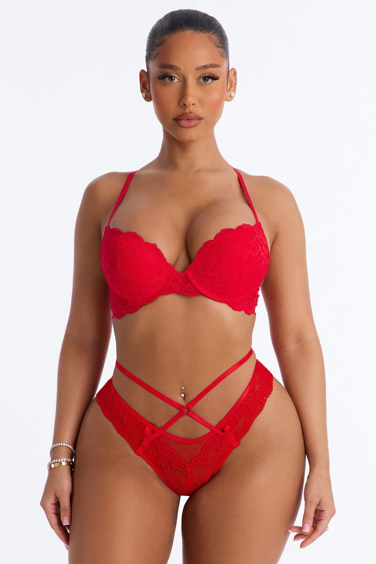 Helena Strappy Lace cheeky Panty - Red