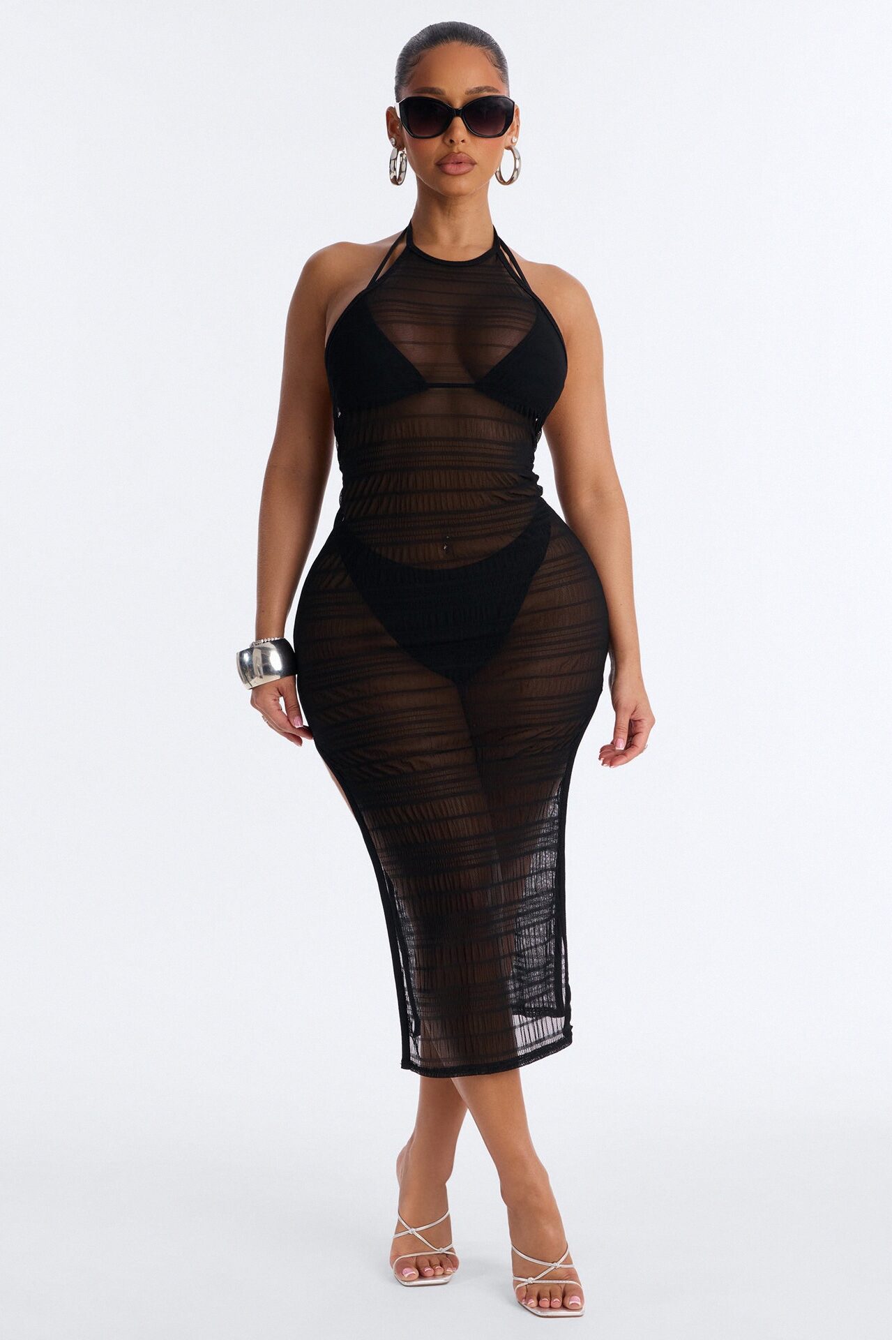 By The Pool Midi Sheer Swim Cover Up Dress - Black