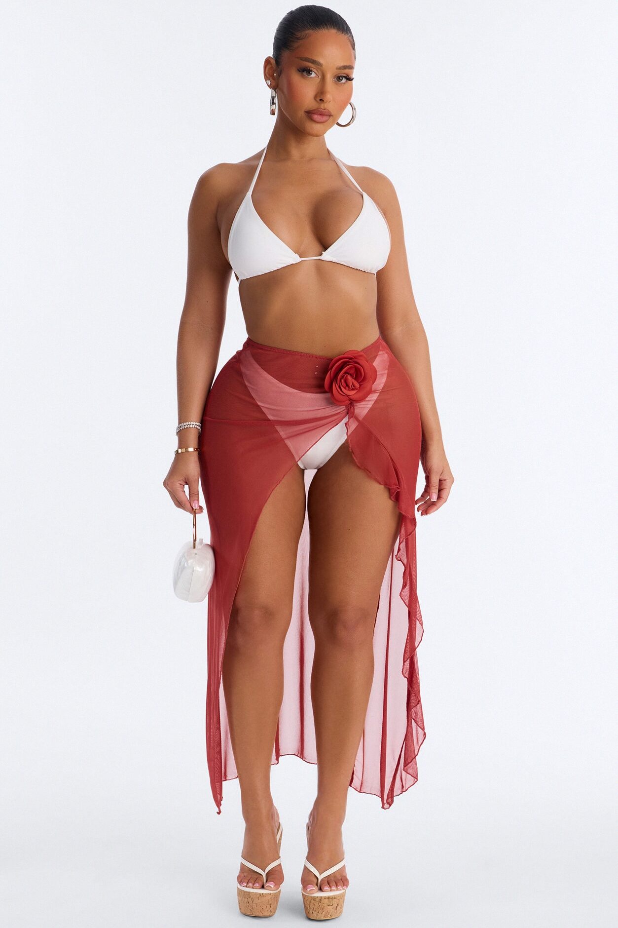 Summer Sunsets Rosette Mesh Cover Up Skirt - Rust