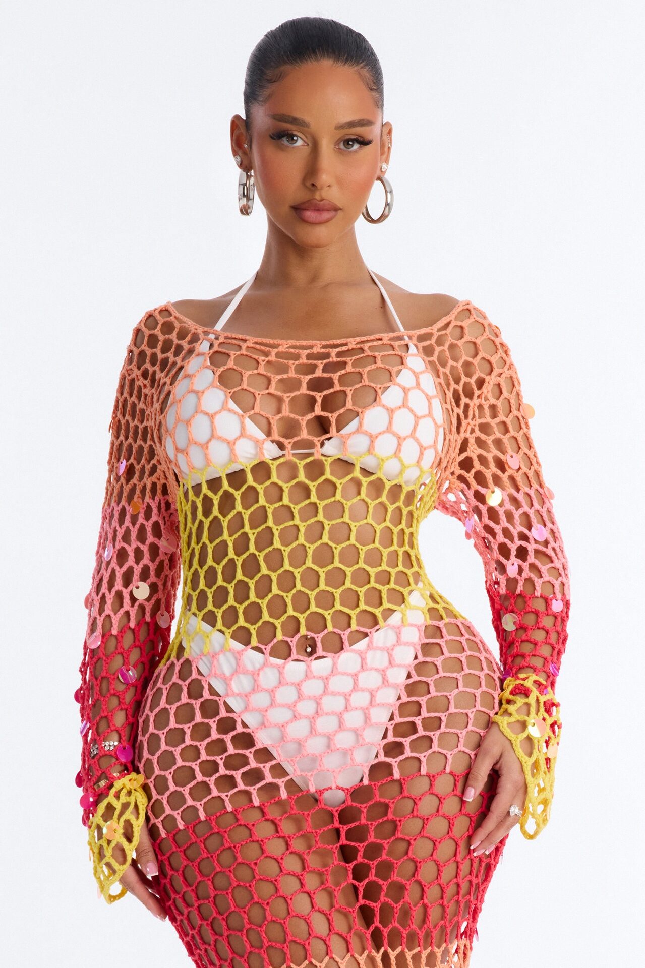 Something New Long Sleeve Maxi Coverup - Pink/combo