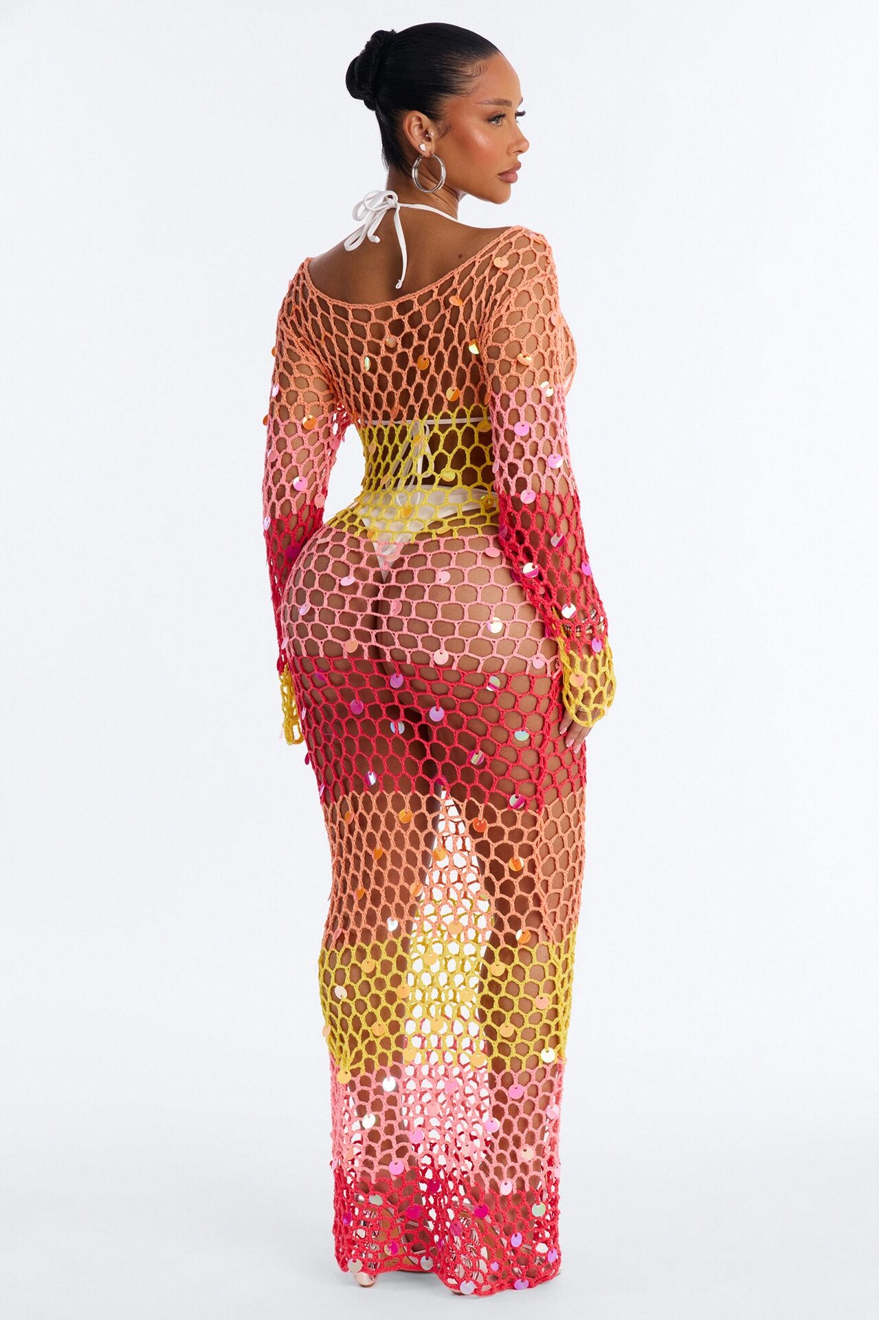 Something New Long Sleeve Maxi Coverup - Pink/combo