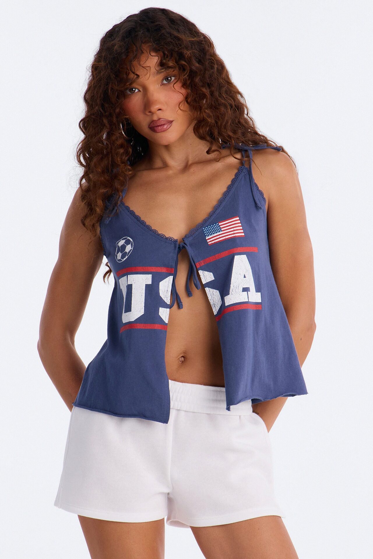 USA Tie Detail Tank - Navy