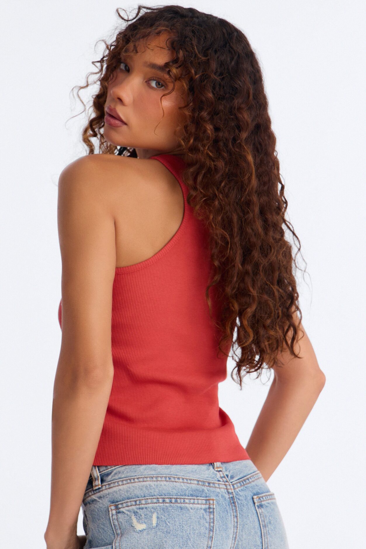USA High Neck Cropped Tank Top - Red