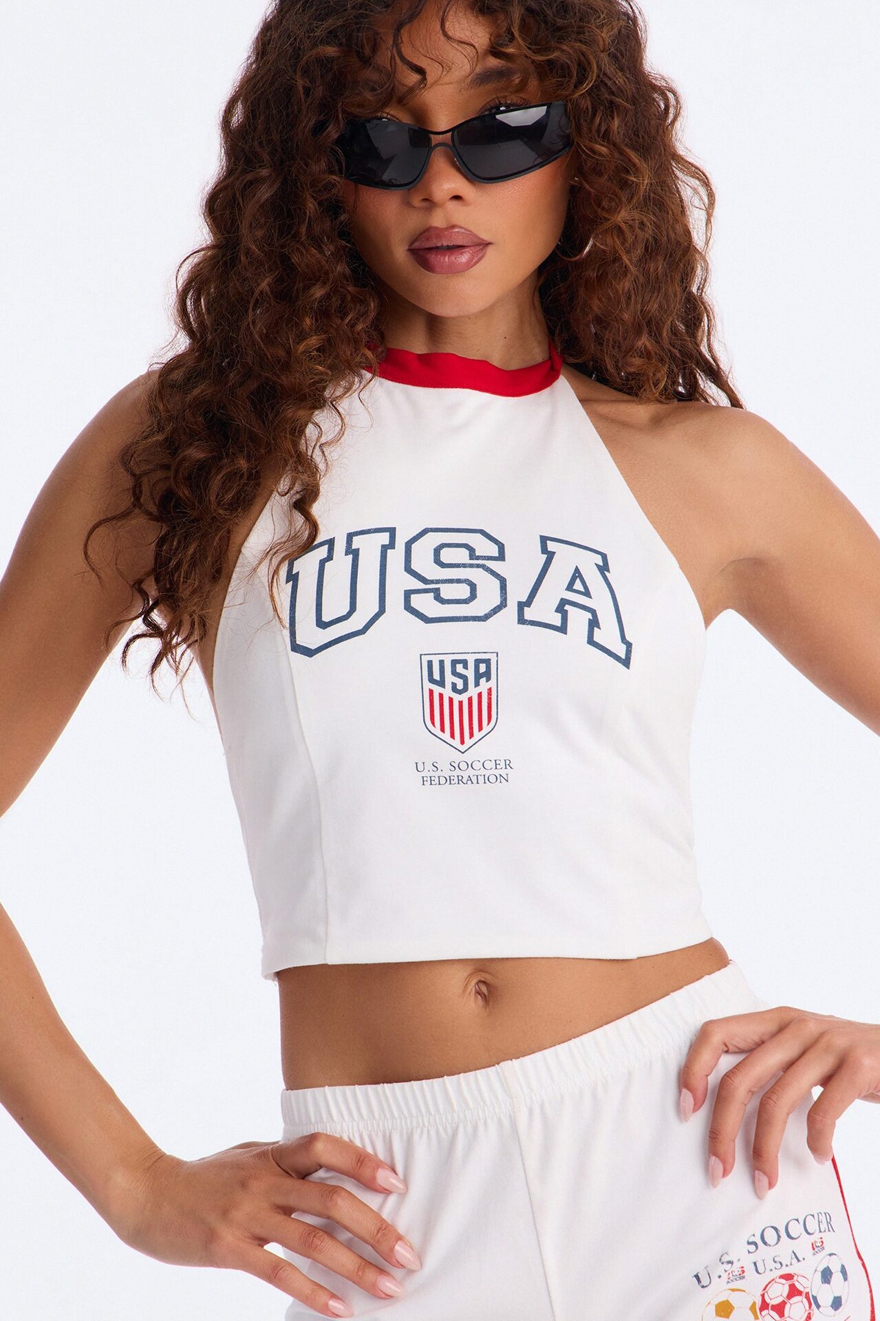 US Soccer High Neck Halter - White