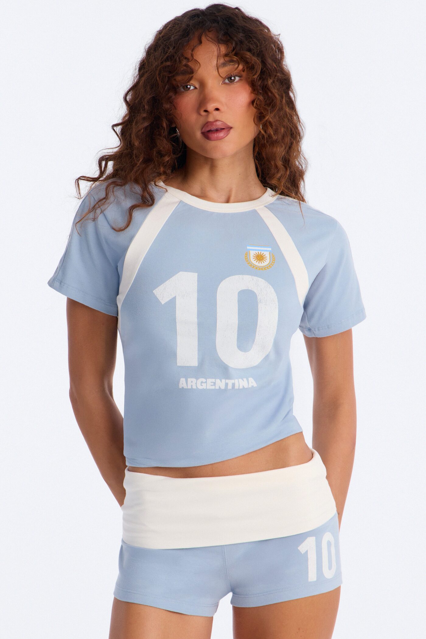 Argentina Athletic Trim Fitted Baby Tee - Blue