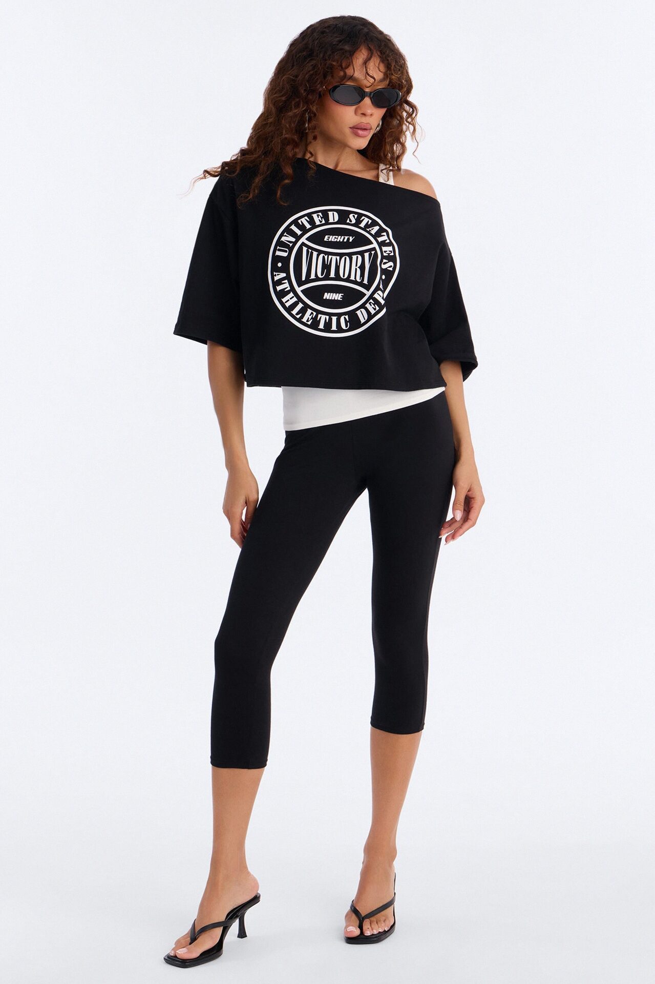 Victory Lap 3 Piece Off Shoulder Capri Set - Black