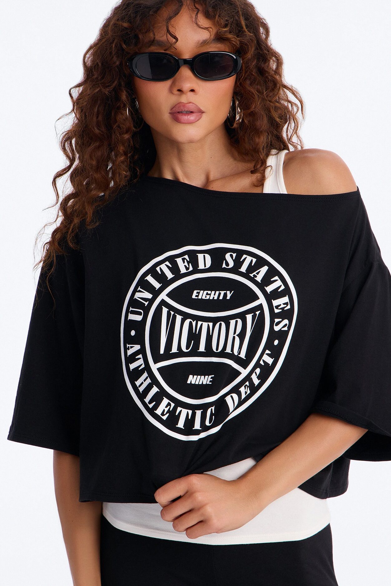 Victory Lap 3 Piece Off Shoulder Capri Set - Black