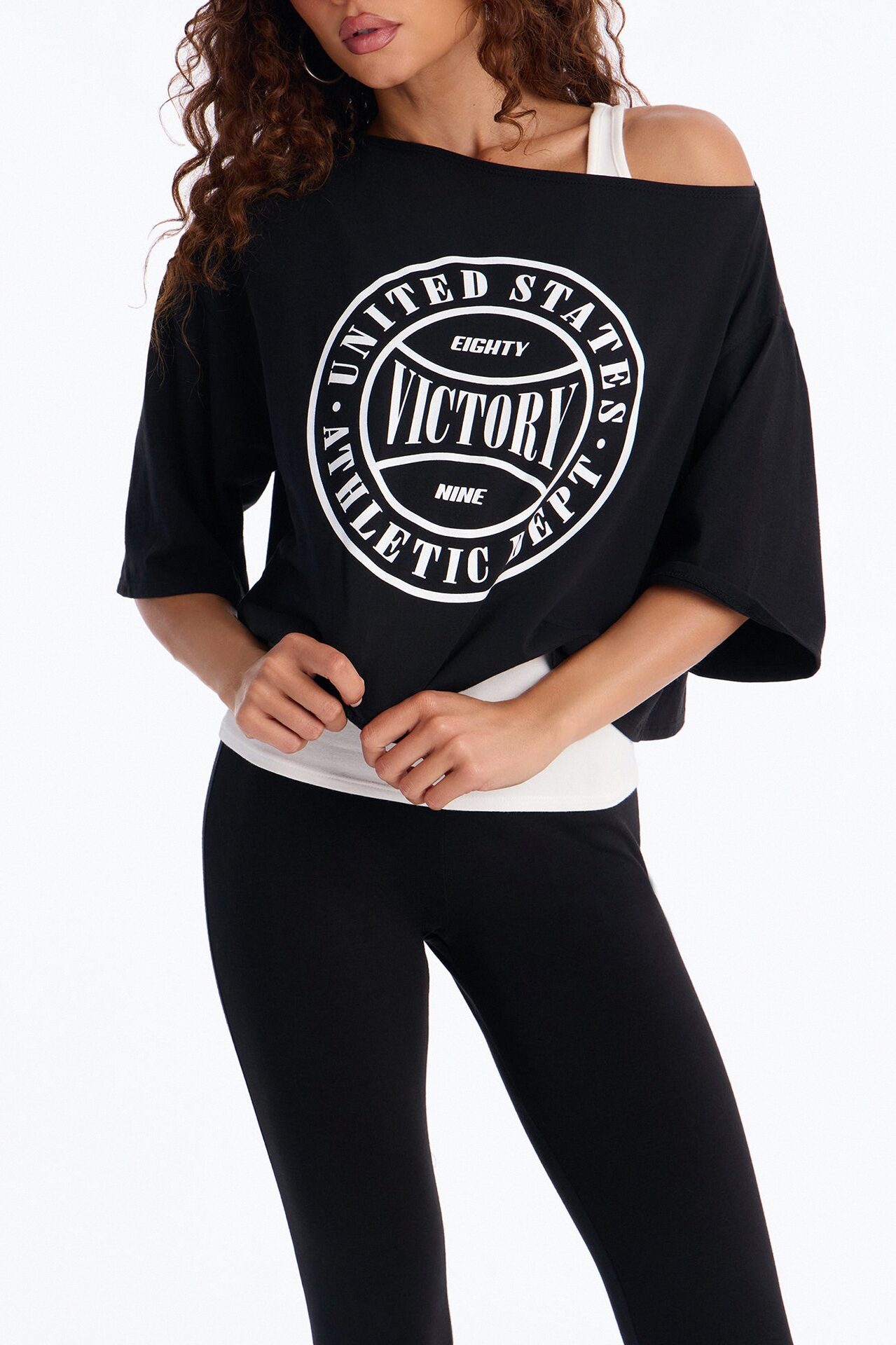 Victory Lap 3 Piece Off Shoulder Capri Set - Black