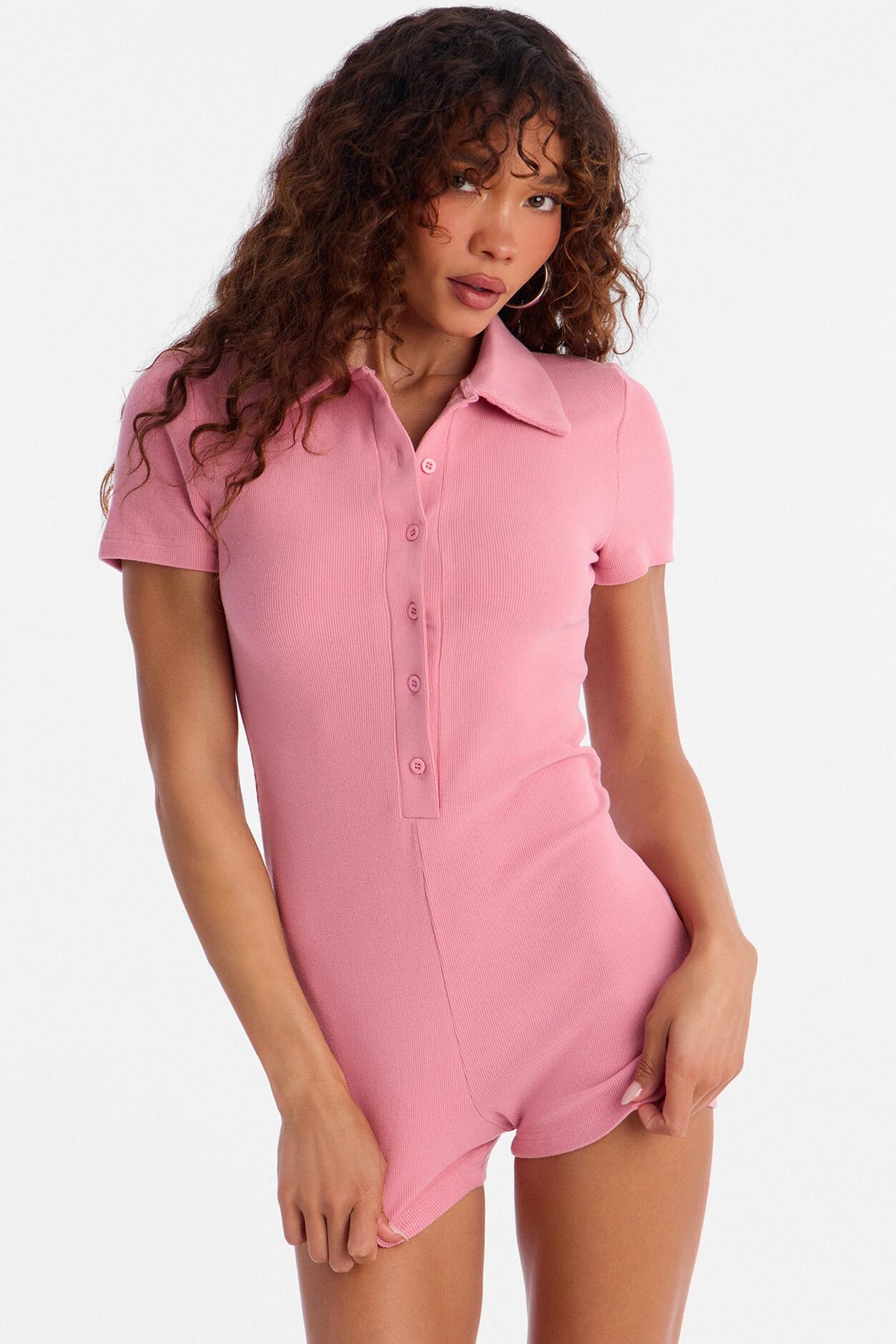 Hailey Ribbed Micro Short Romper - Pink