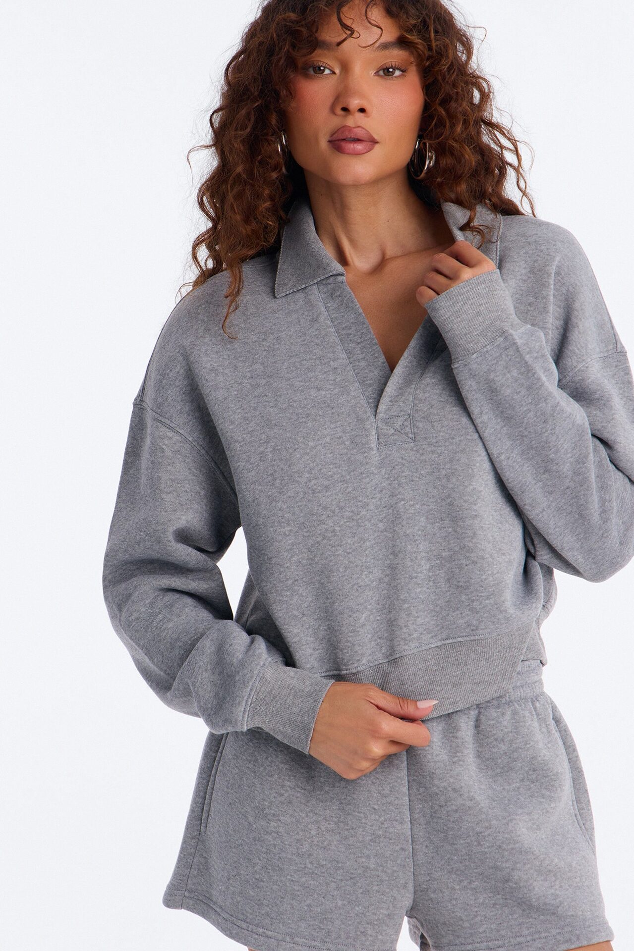 Off Duty Fleece Short Set - Heather Grey