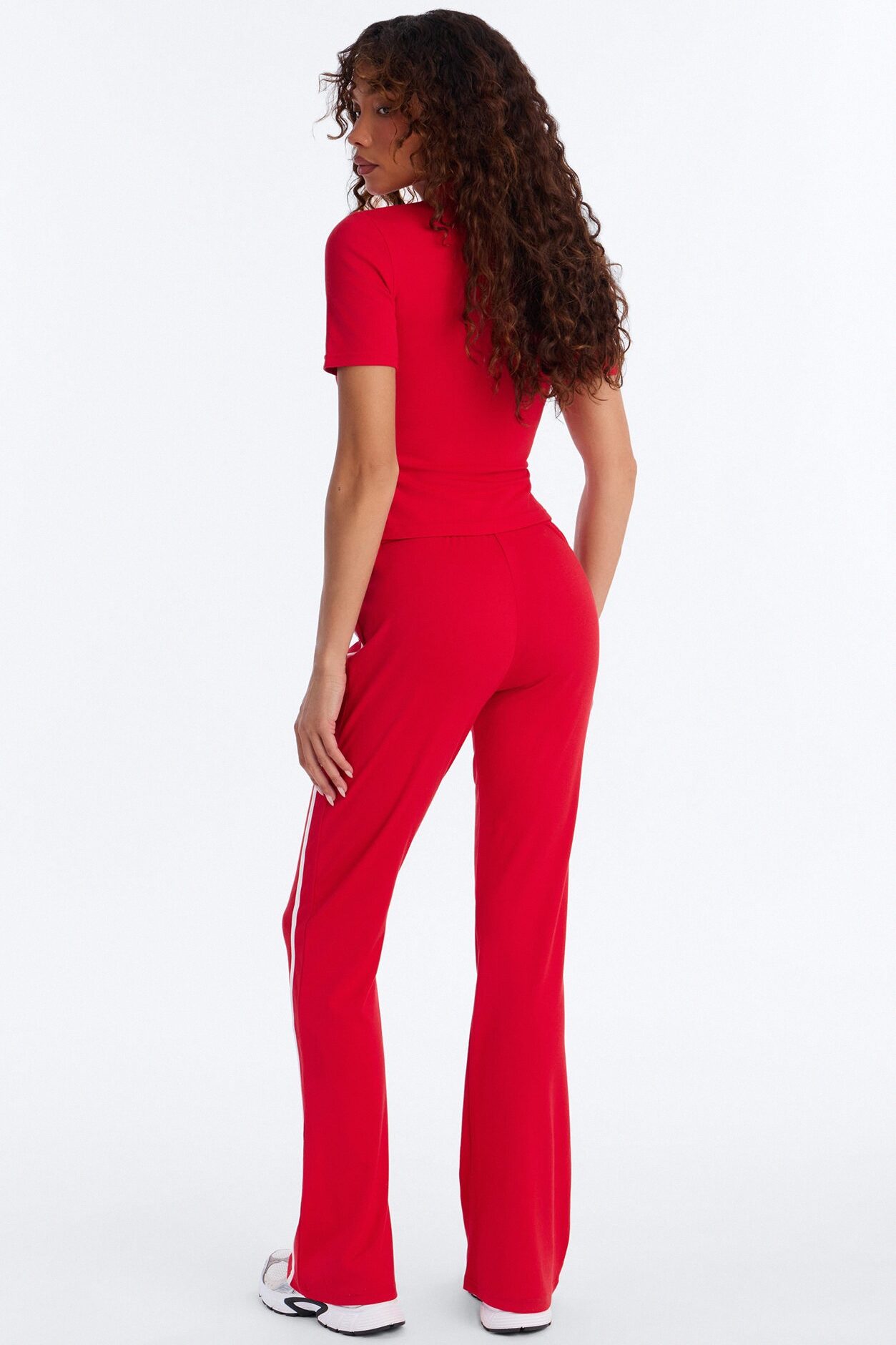 Sporty Vibe Ribbed Pant Set - Red
