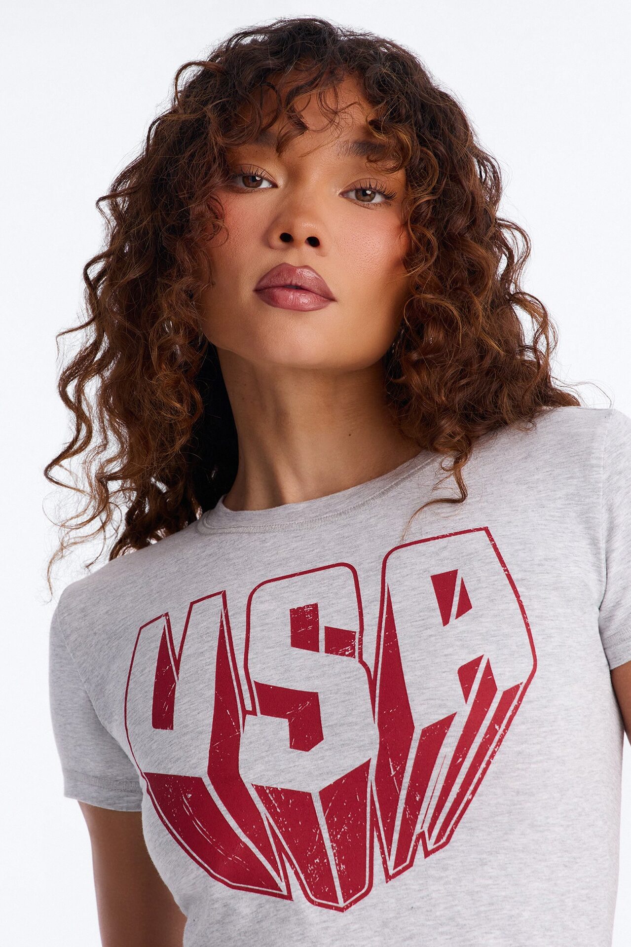 USA Fitted Baby Tee - Heather Grey