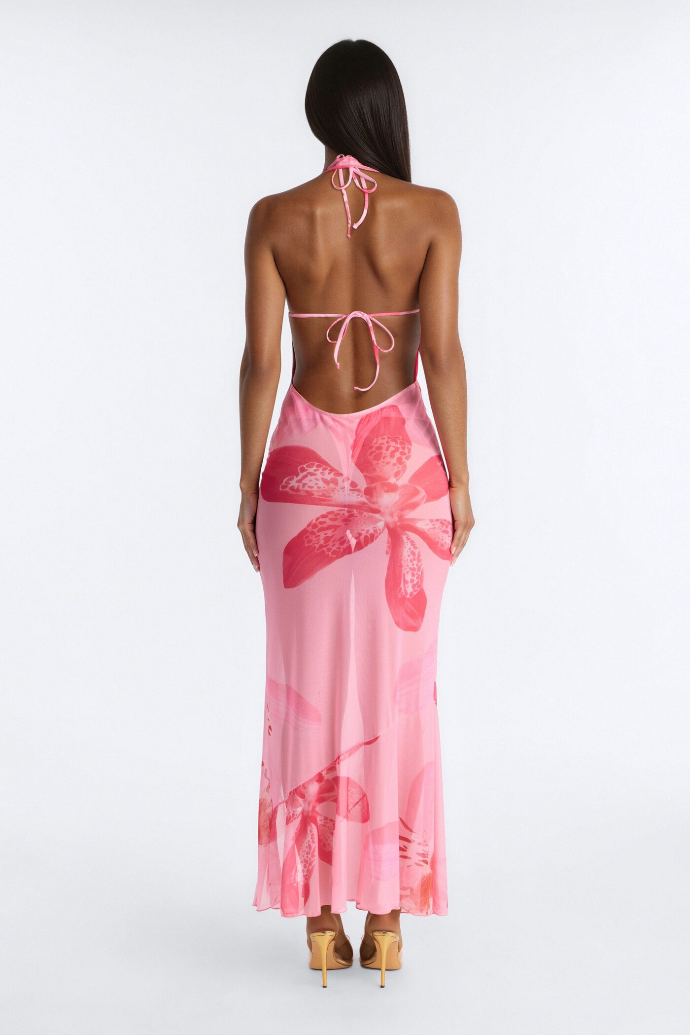 Zola 3 Piece Floral Triangle Bikini & Cover Up Maxi Dress Sunsuit - Pink