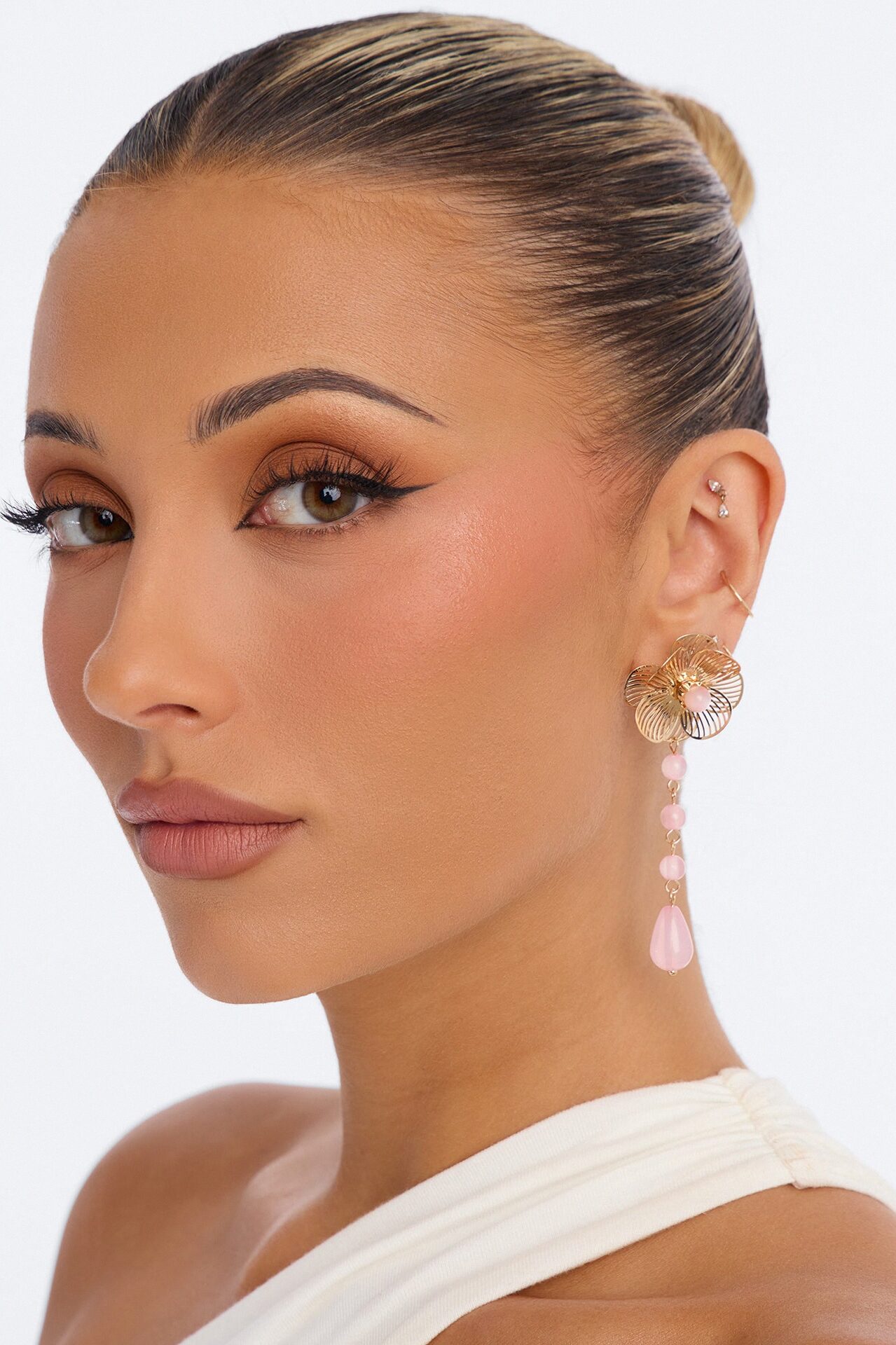 Roseveil Drop Earrings - Gold/Pink