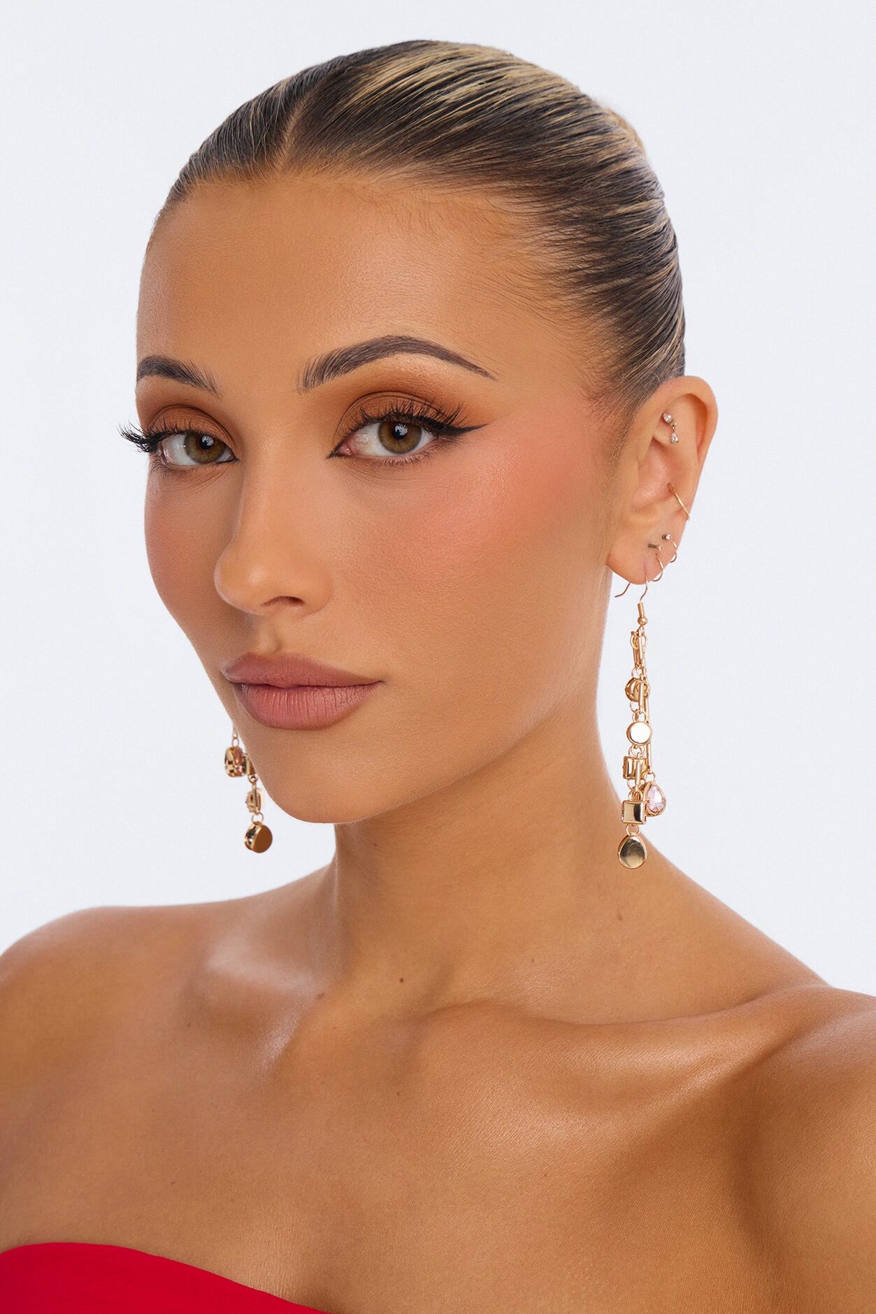 Rhinestone Twinkle Drop Earrings - Gold/Pink