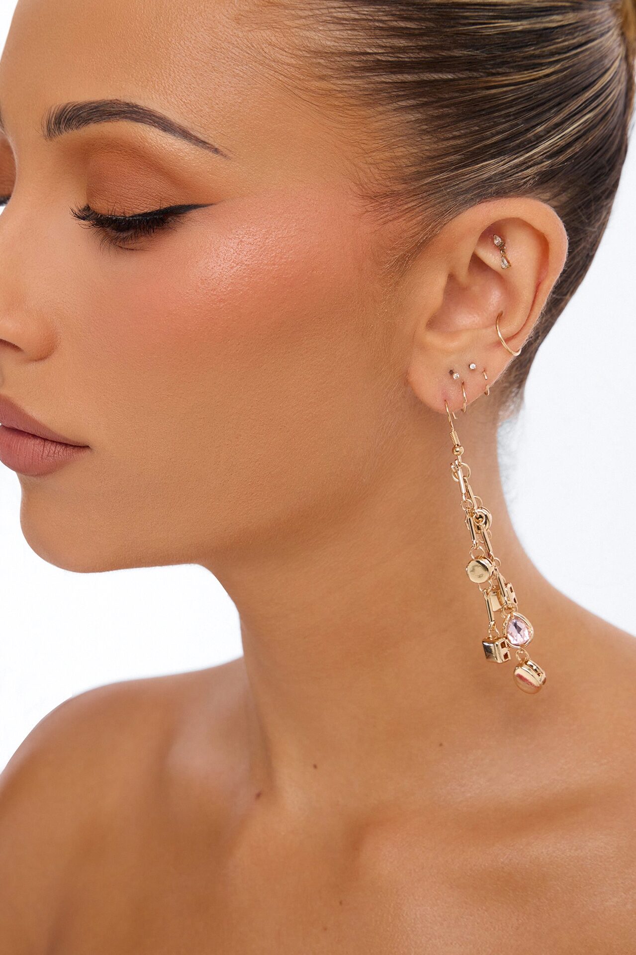 Rhinestone Twinkle Drop Earrings - Gold/Pink
