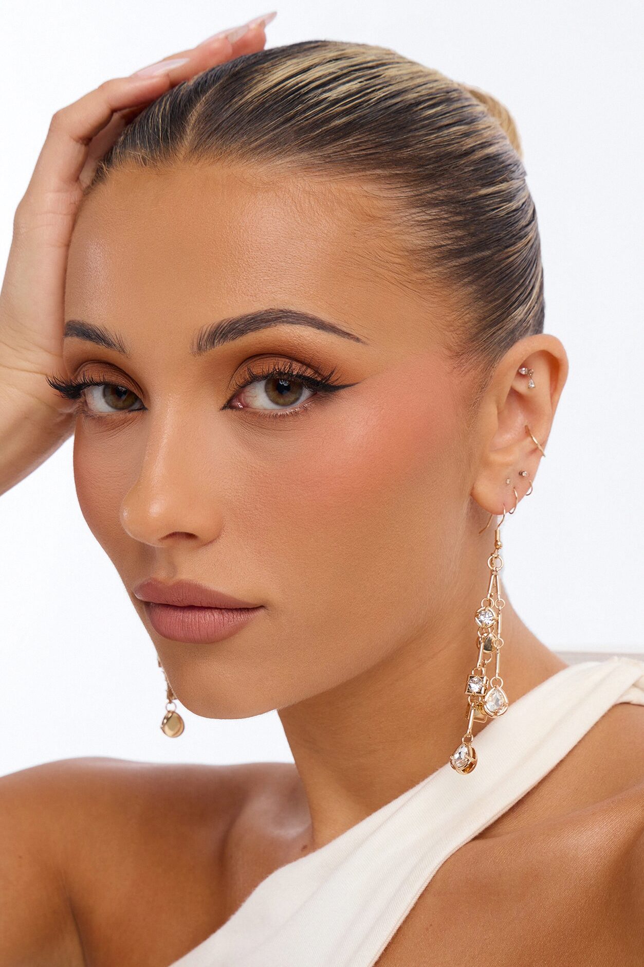 Rhinestone Twinkle Drop Earrings - Gold/Clear