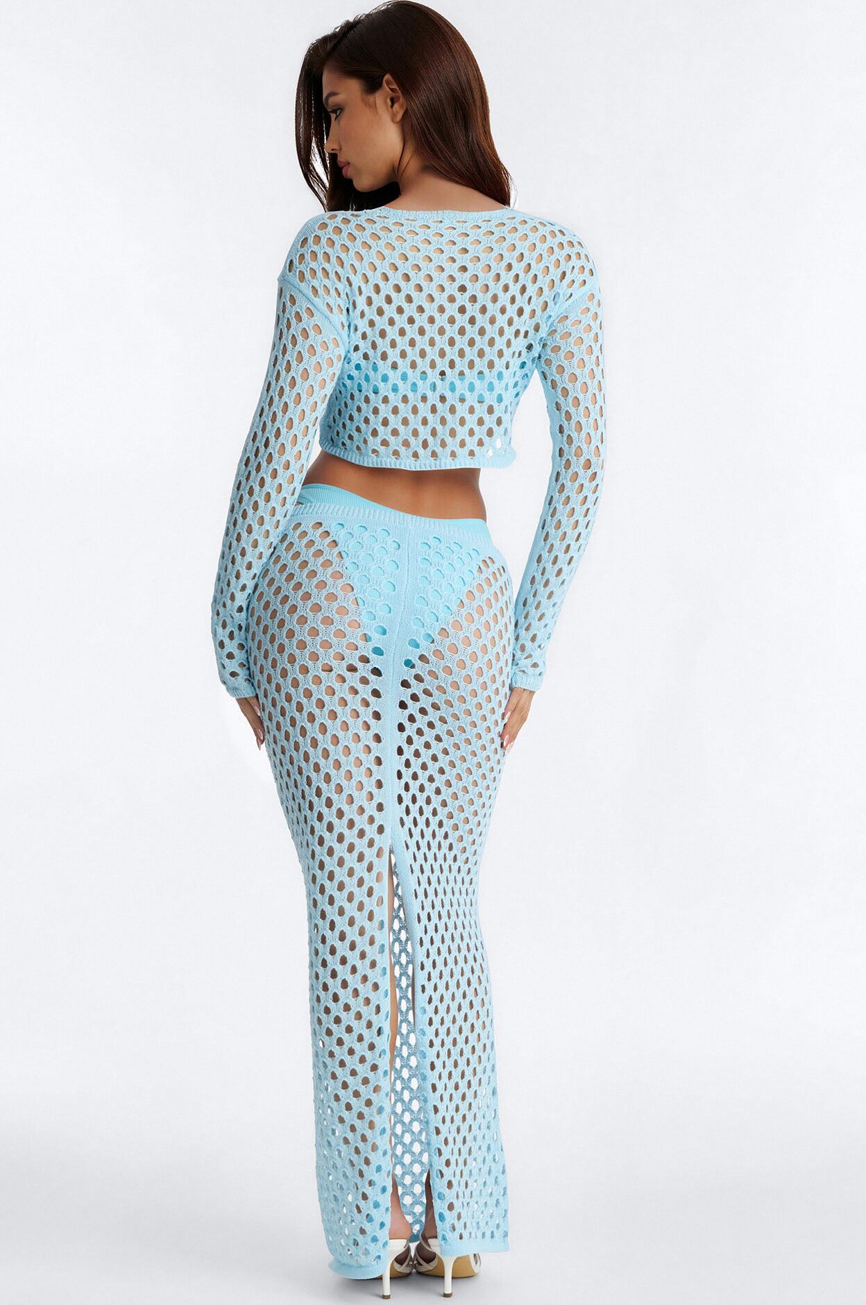 Kit 4 Piece Strapless Bikini & Crochet Cover Up Skirt Sunsuit - Light Blue