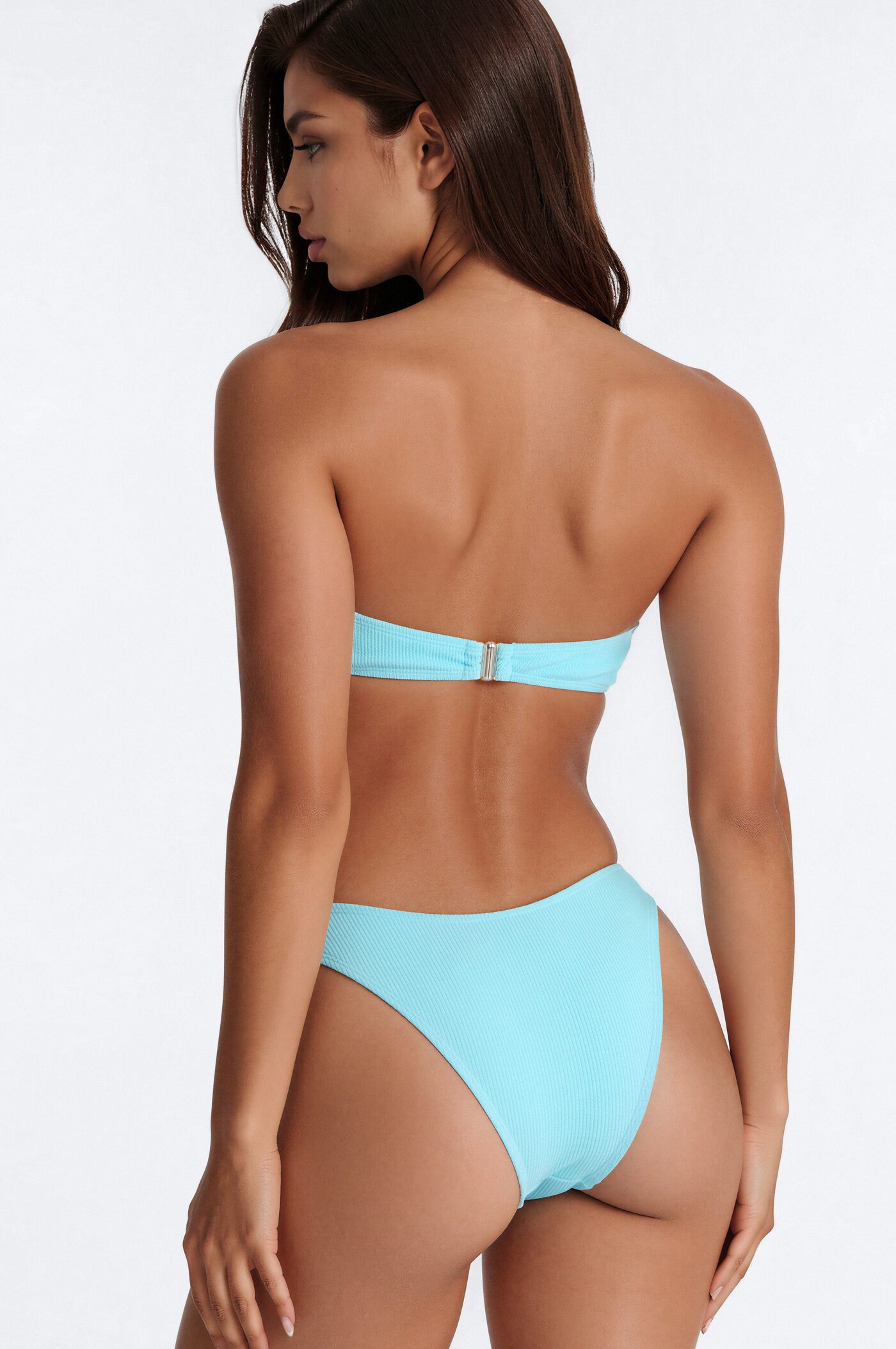 Kit 4 Piece Strapless Bikini & Crochet Cover Up Skirt Sunsuit - Light Blue