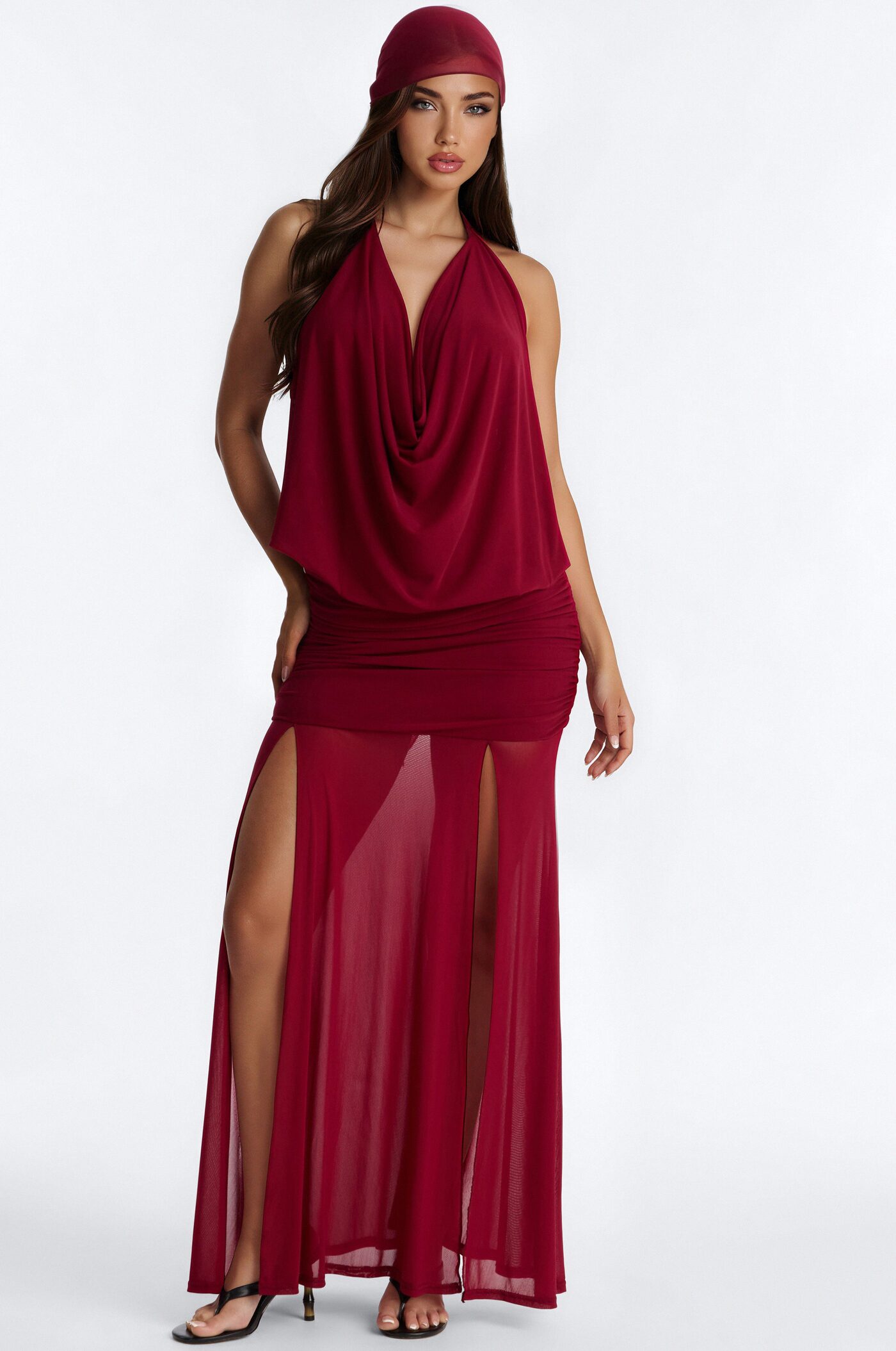 Monica Mesh 3 Piece Maxi Skirt Set - Wine