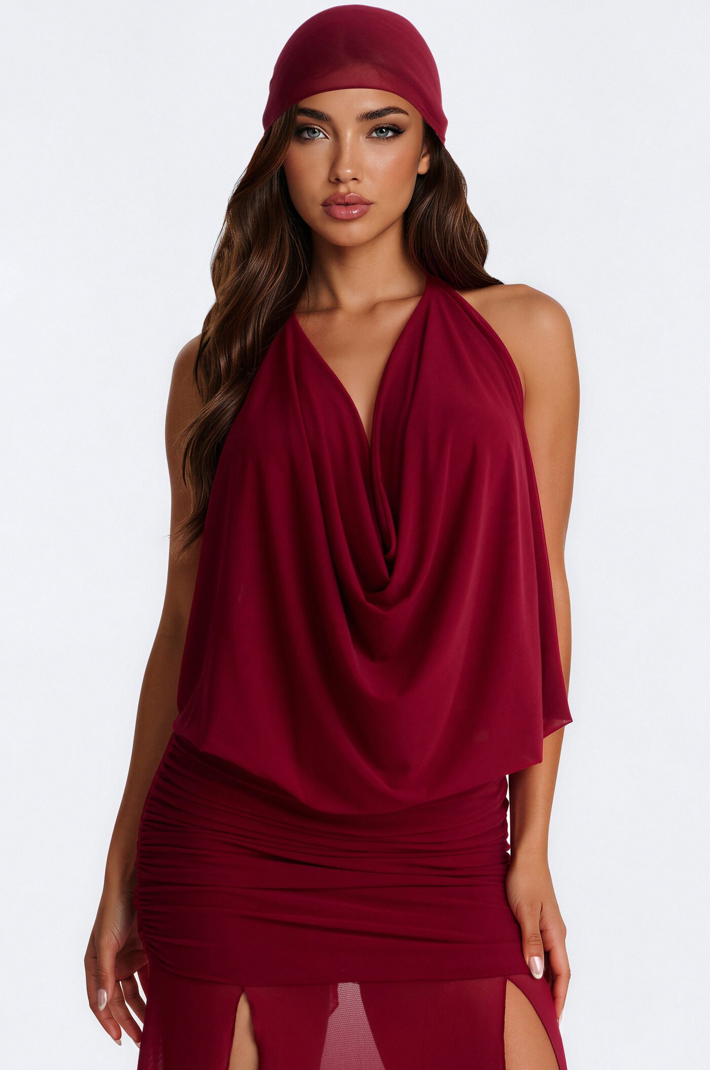 Monica Mesh 3 Piece Maxi Skirt Set - Wine