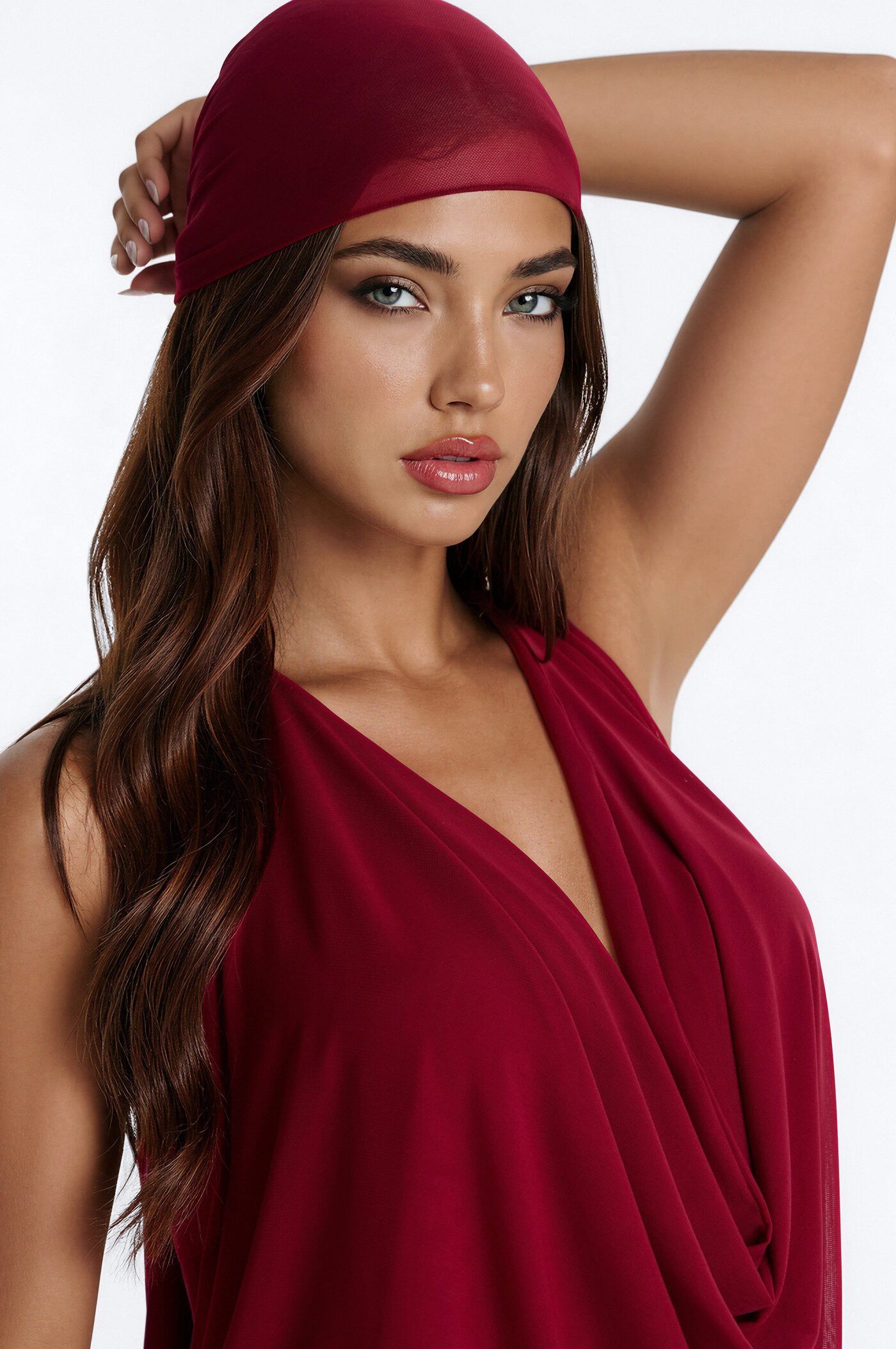 Monica Mesh 3 Piece Maxi Skirt Set - Wine