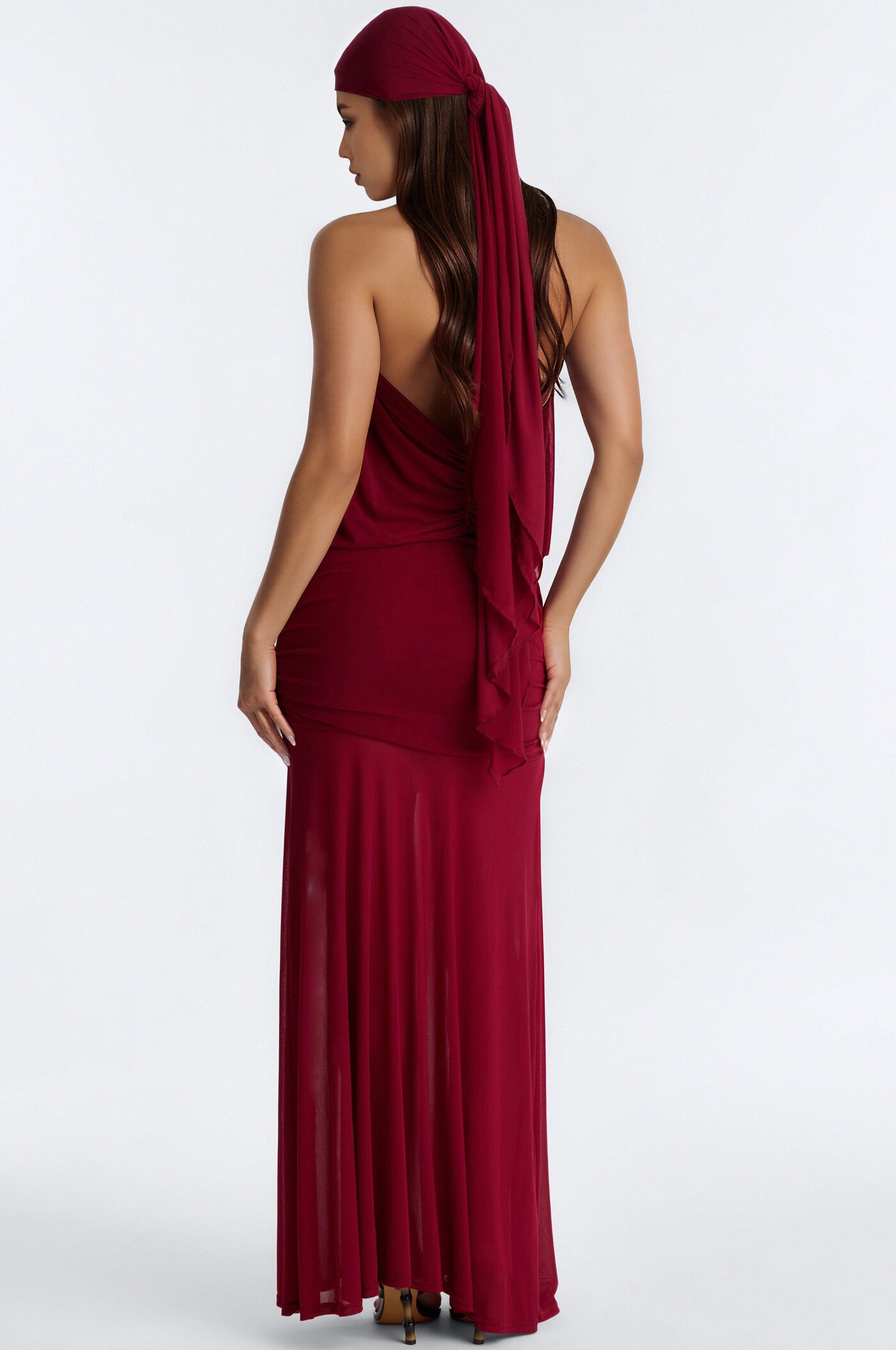 Monica Mesh 3 Piece Maxi Skirt Set - Wine