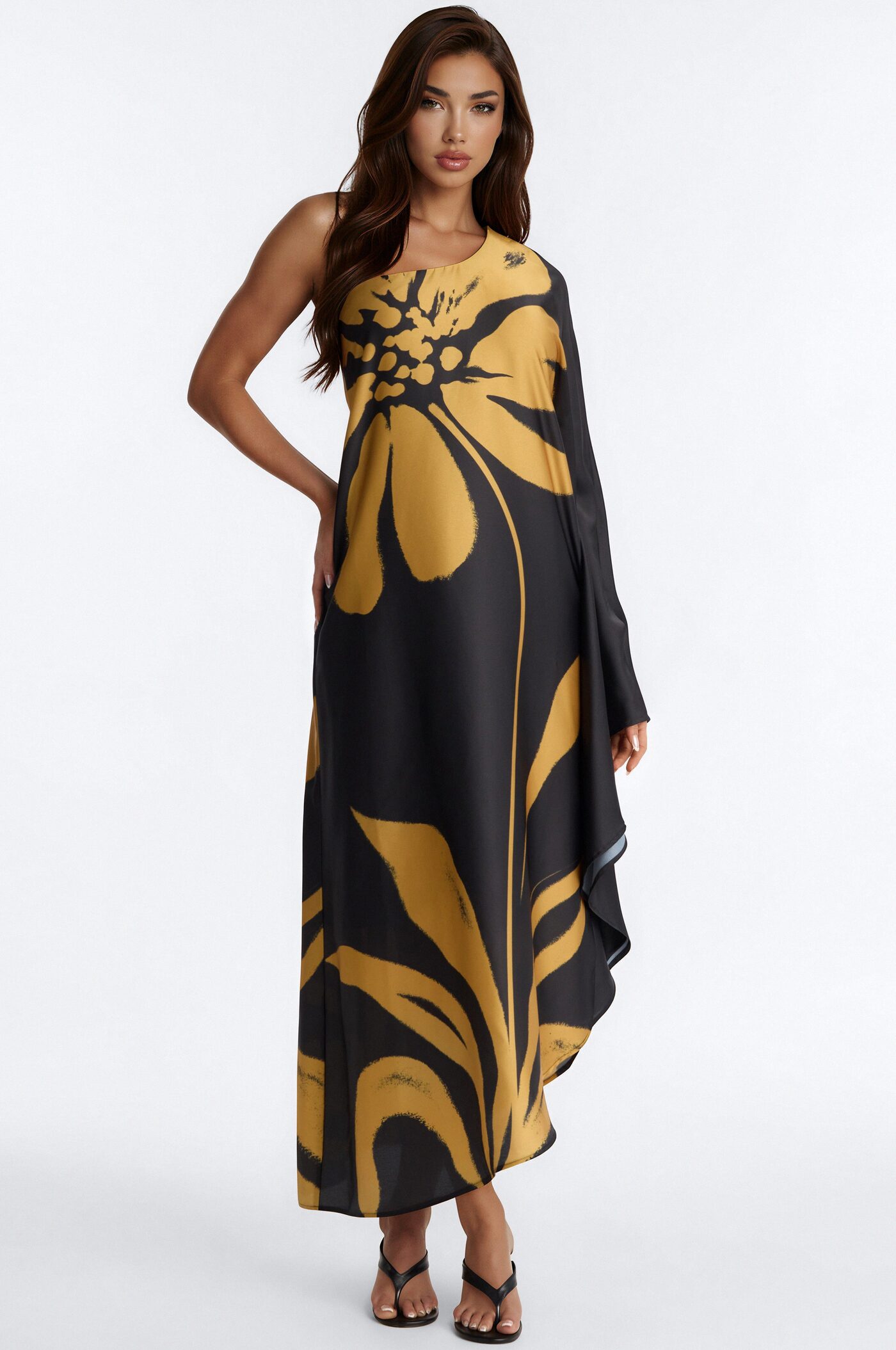 Gentle Glow Satin Kaftan Maxi Dress - Black/Gold