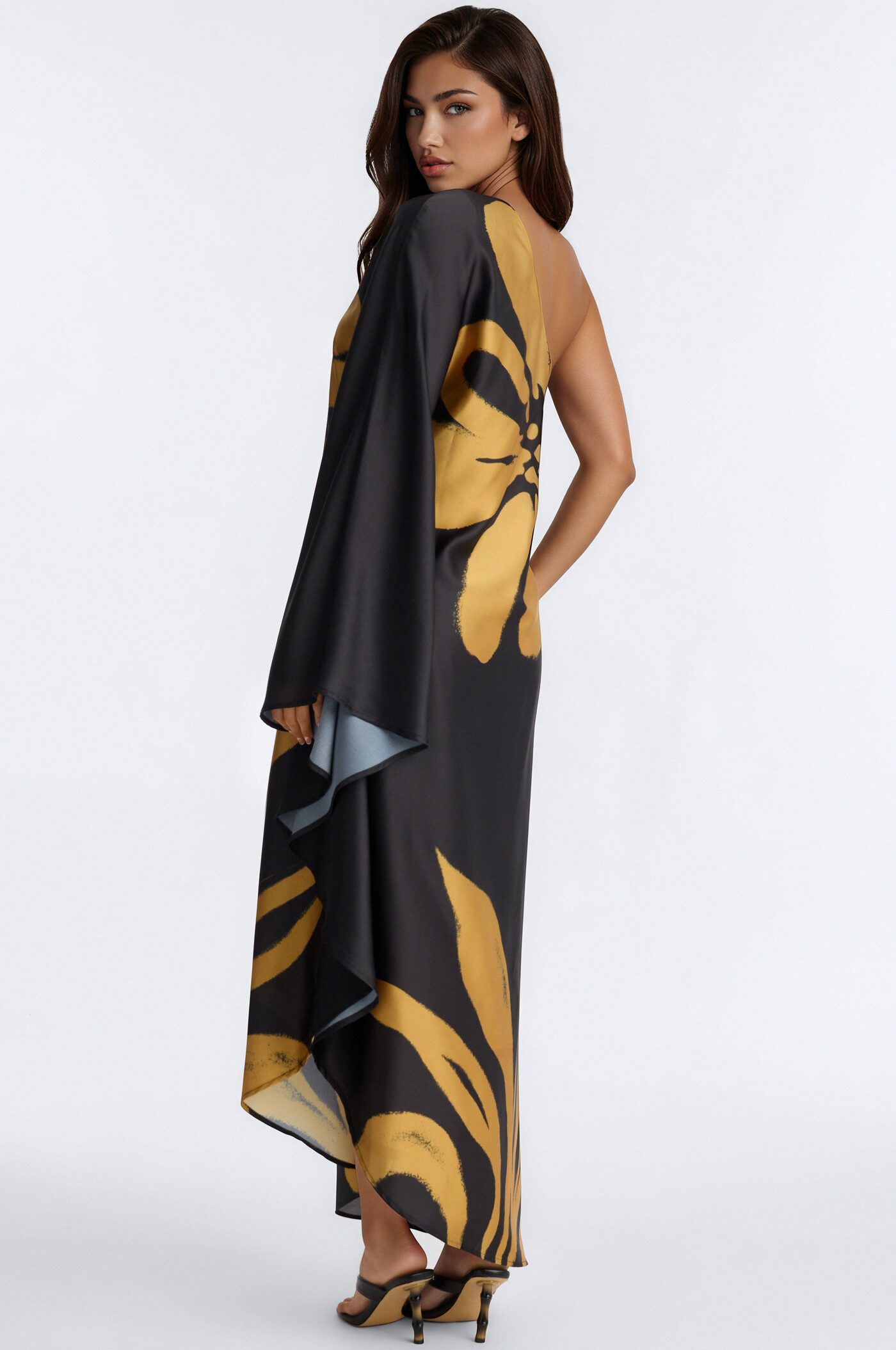 Gentle Glow Satin Kaftan Maxi Dress - Black/Gold
