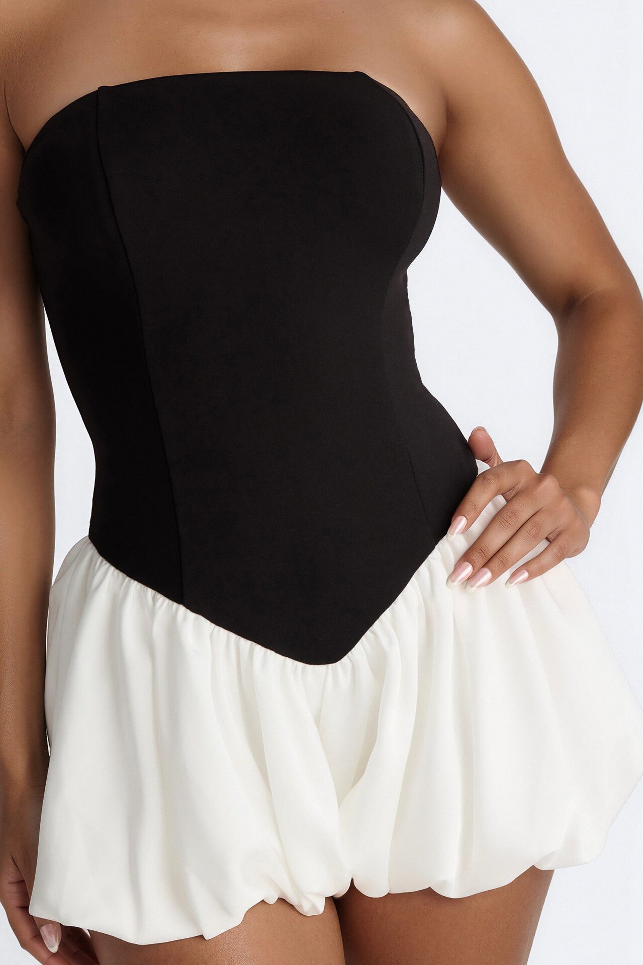 Ballet Babydoll Strapless Bubble Romper - Black/White