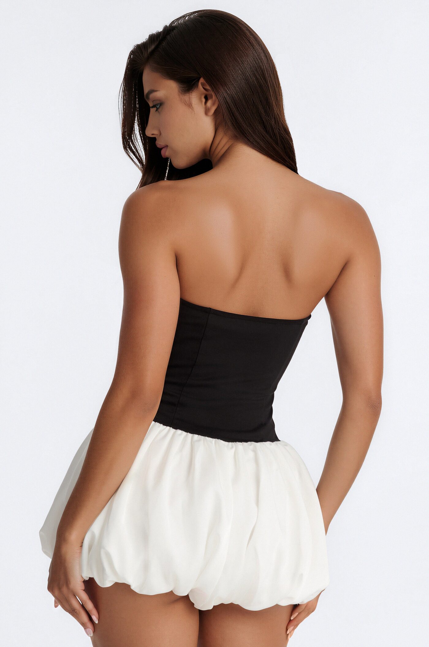 Ballet Babydoll Strapless Bubble Romper - Black/White