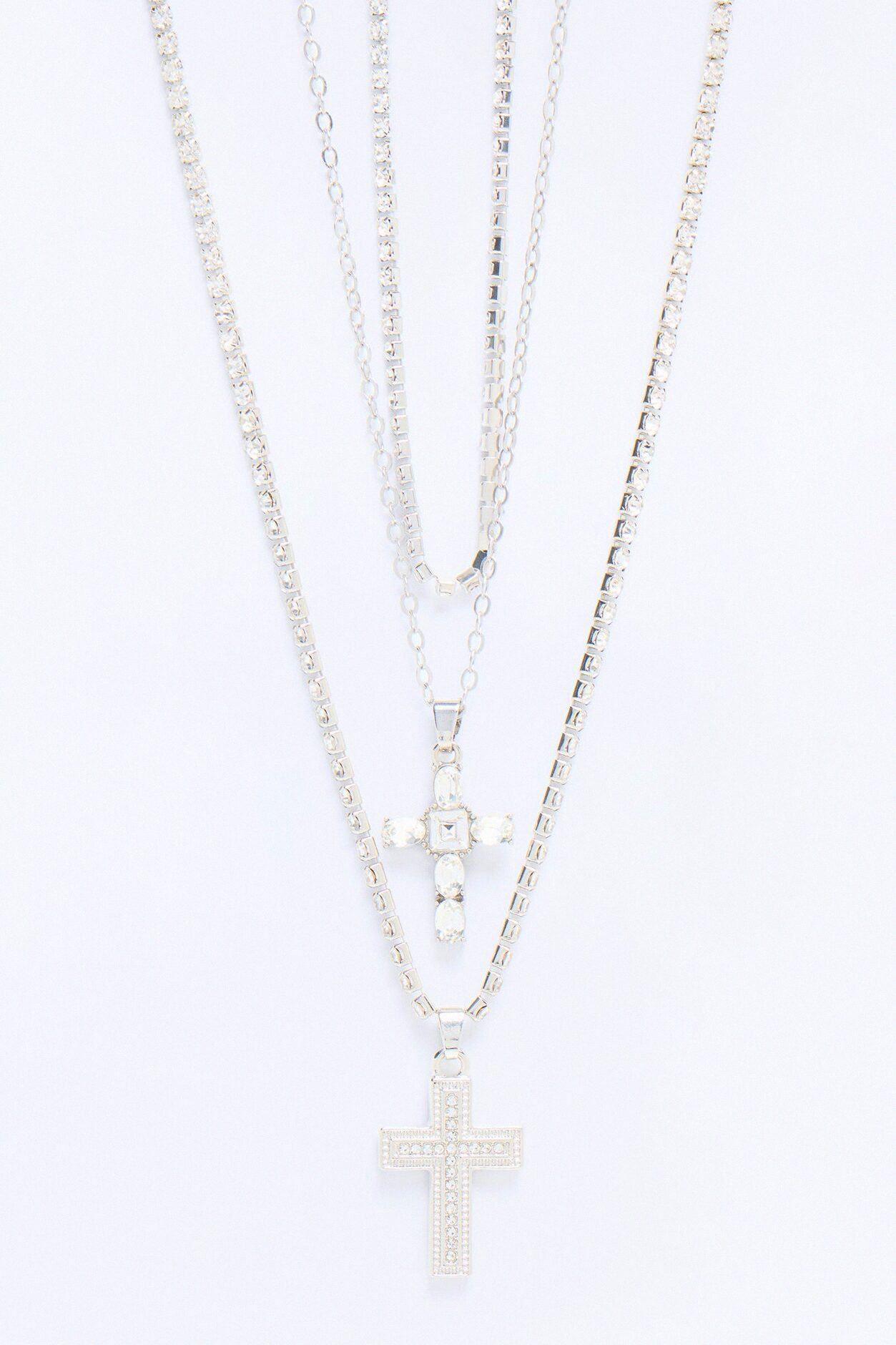 Royal Street Cross Layered Necklace - Silver