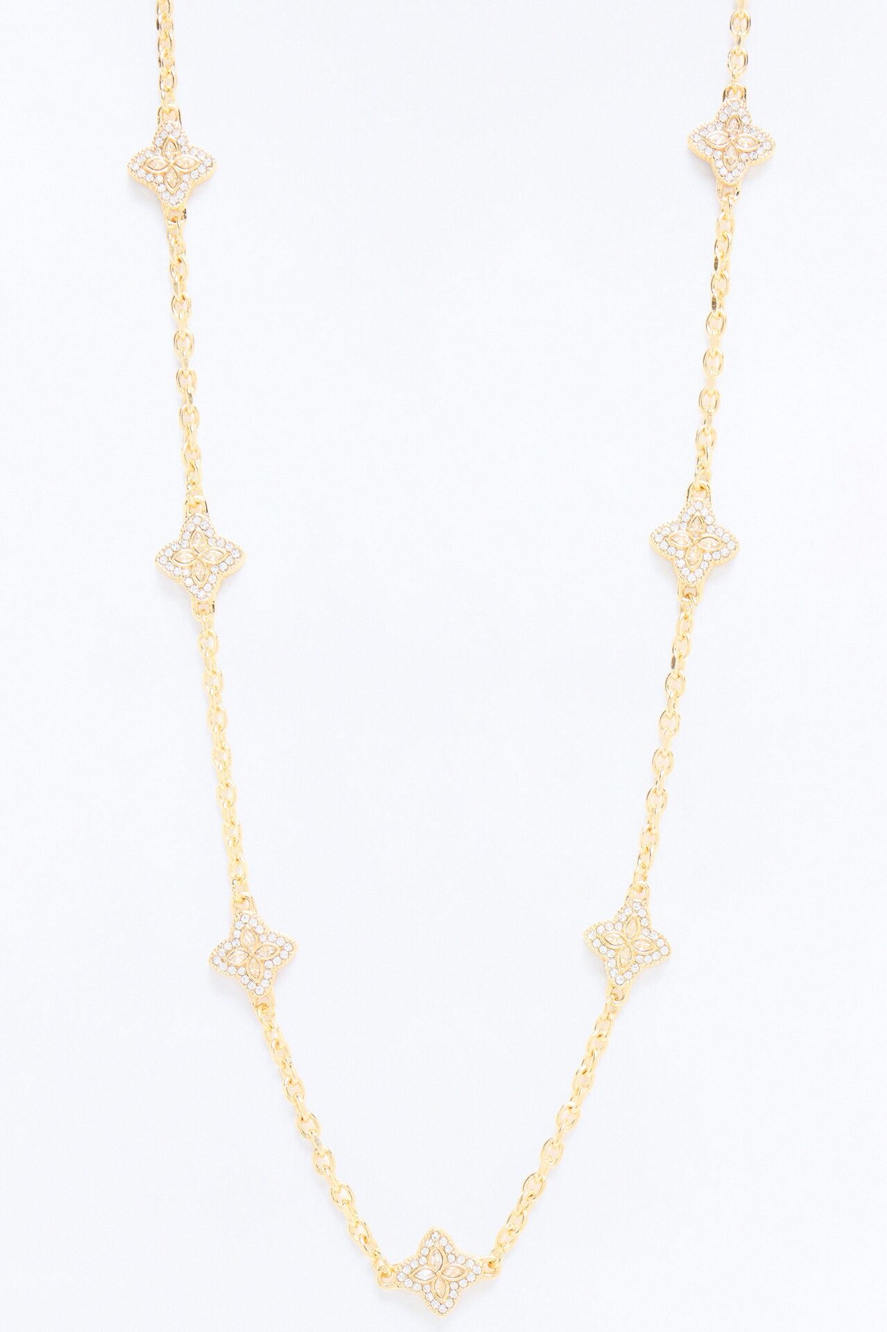 Genesis Rhinestone Clover Necklace - Gold