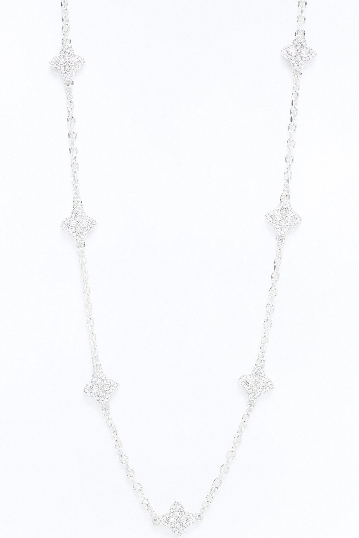 Genesis Rhinestone Clover Necklace - Silver