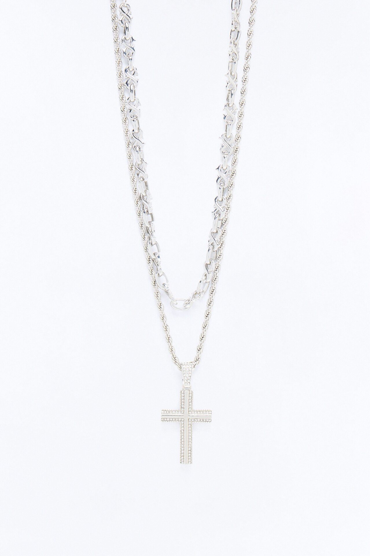 Barbed Infinity Iced Cross Necklace Set - Silver