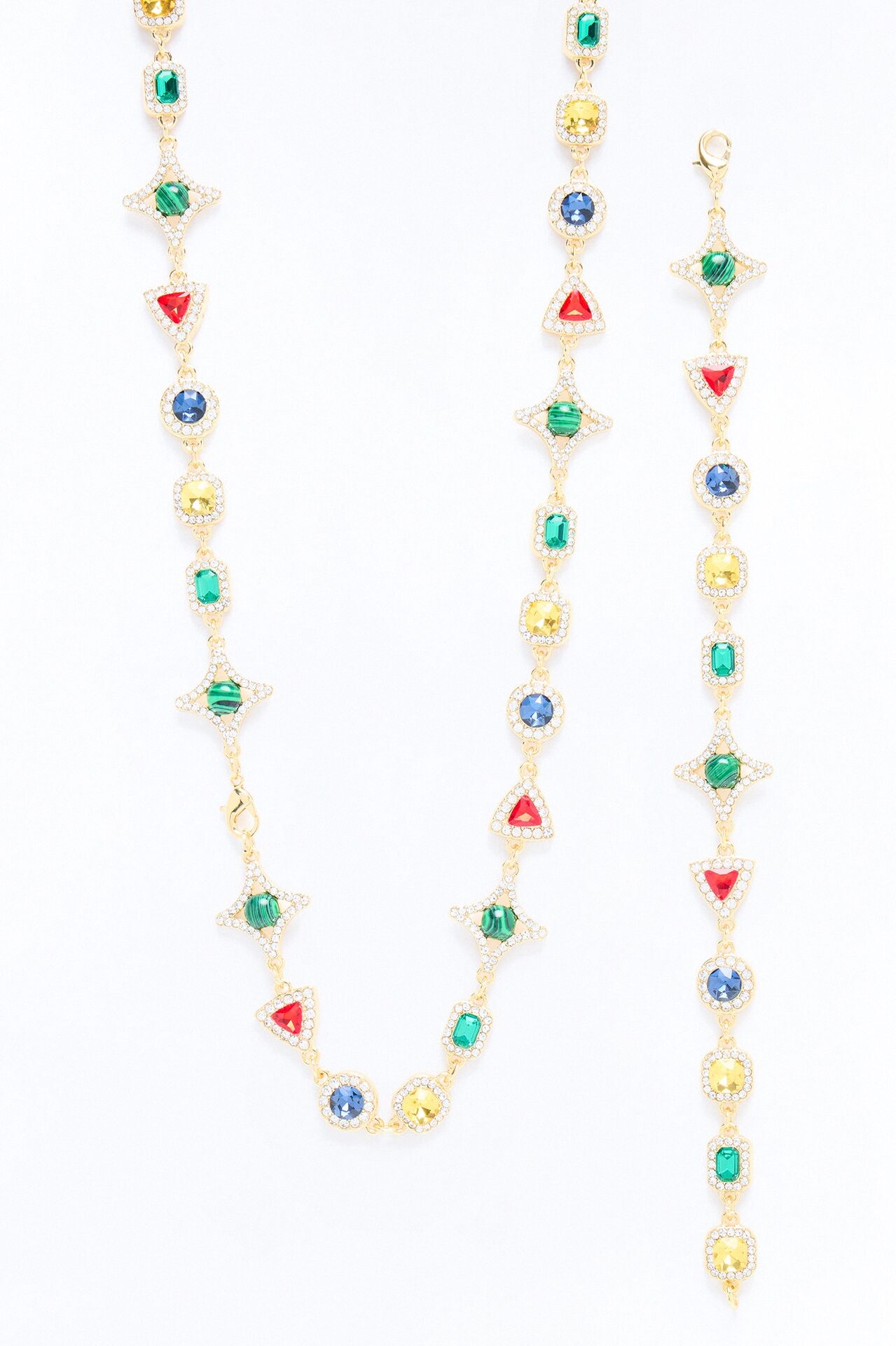 Euro Multicolor Necklace And Bracelet Set - Gold