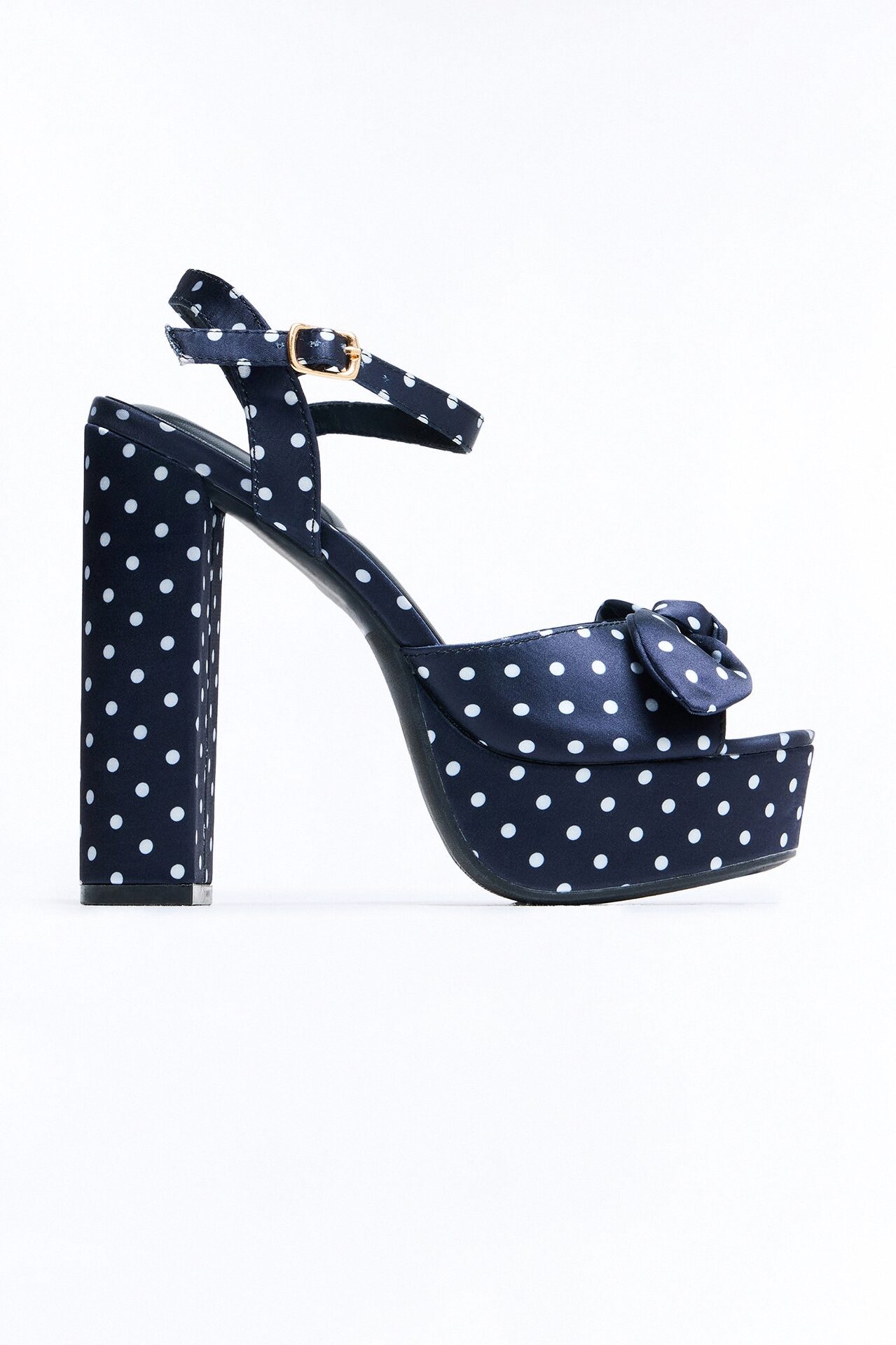 Harpie Satin Bow Platform Heels - Black/White