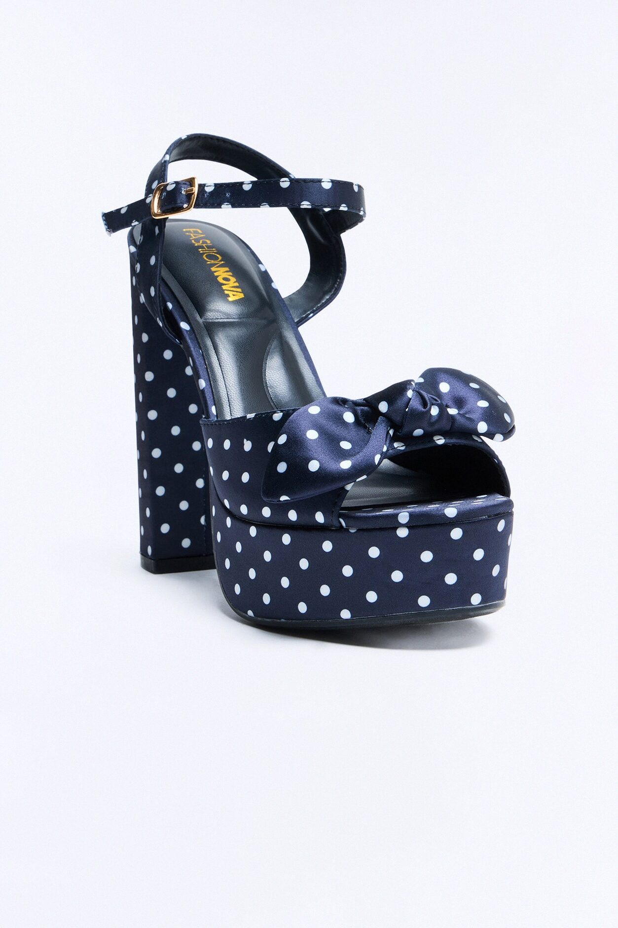 Harpie Satin Bow Platform Heels - Black/White